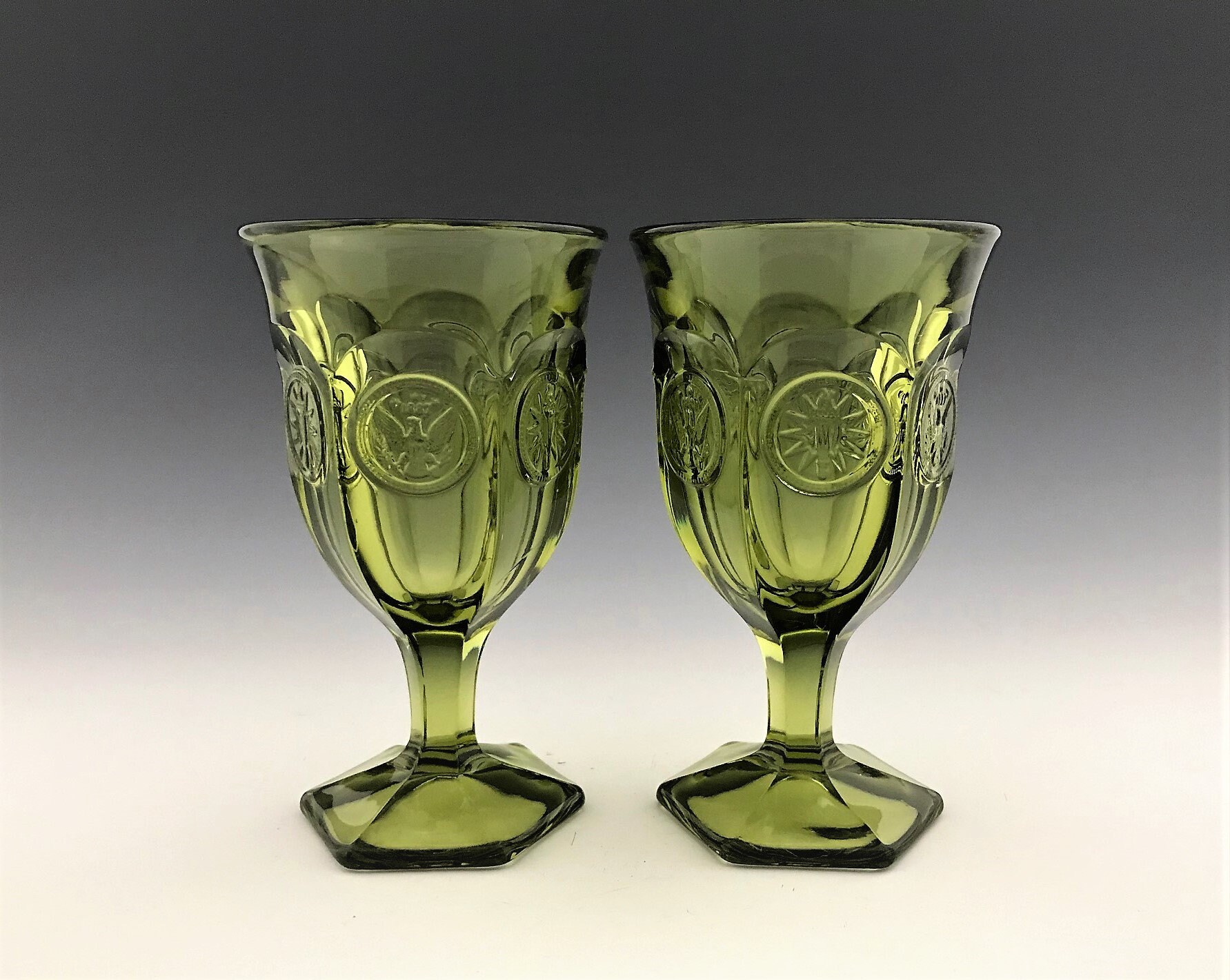 Fostoria Coin Glass Green 32 Ounce Pitcher and Two Glasses Etsy