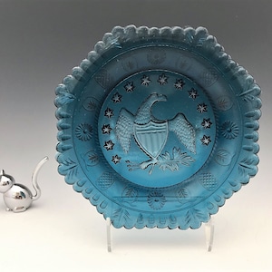 Indiana Glass Bicentennial Blue Octagonal Eagle Plate