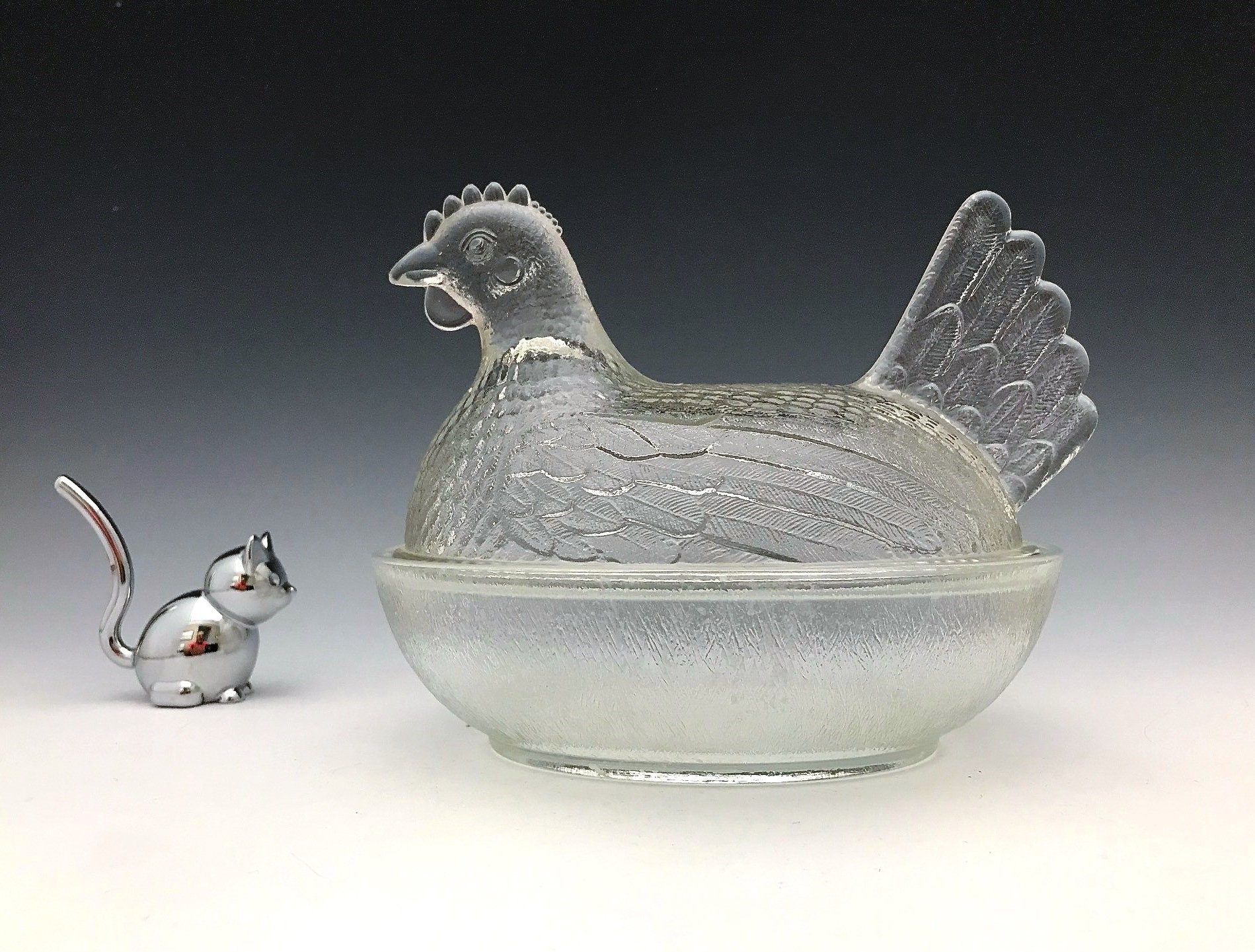 Early Indiana Glass Hen On Nest Clear Glass Covered Chicken Glass