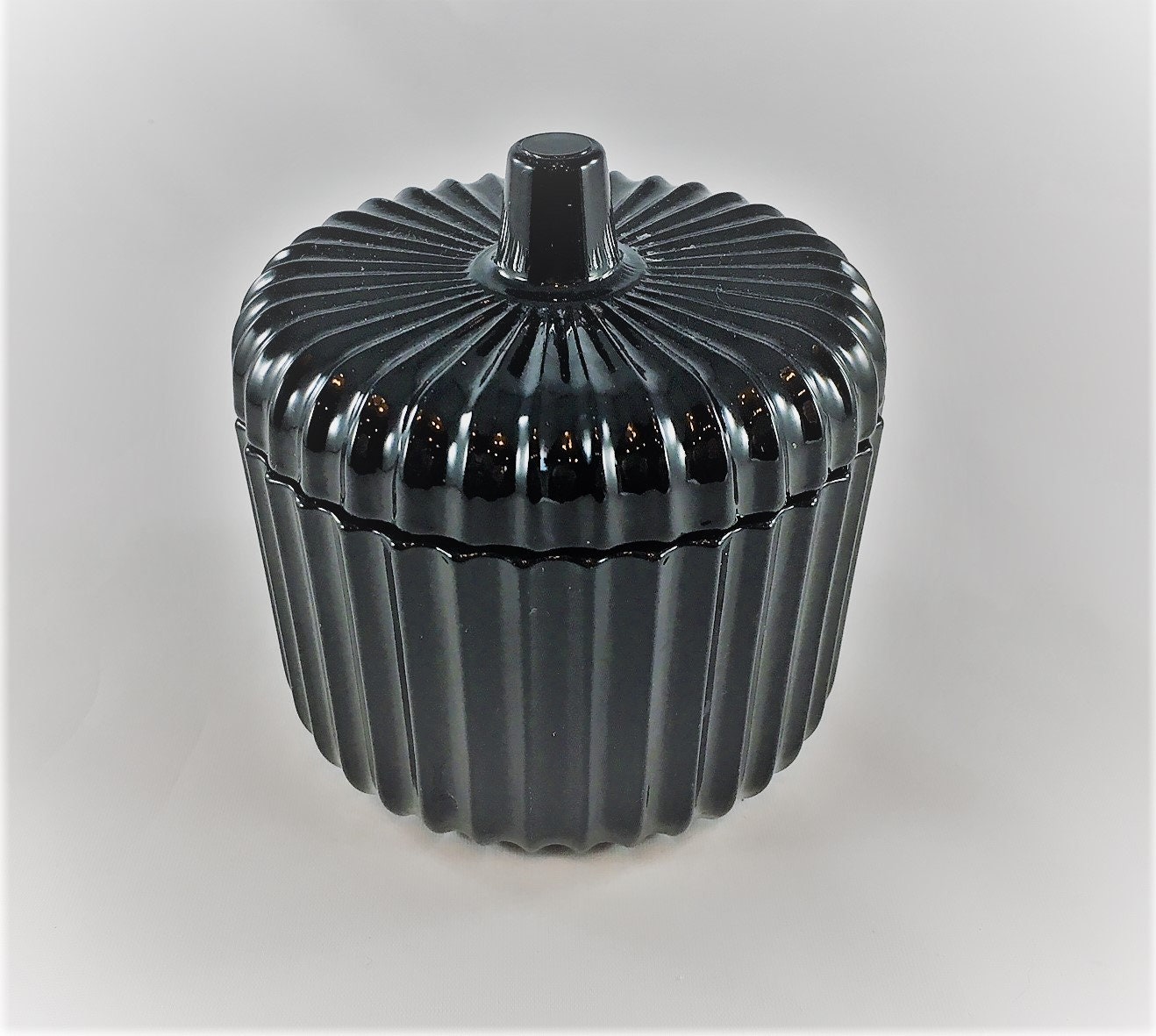 Vintage Black Glass Mustard Dish Black Amethyst Glass Jam or Jelly Serving Dish Ribbed Black