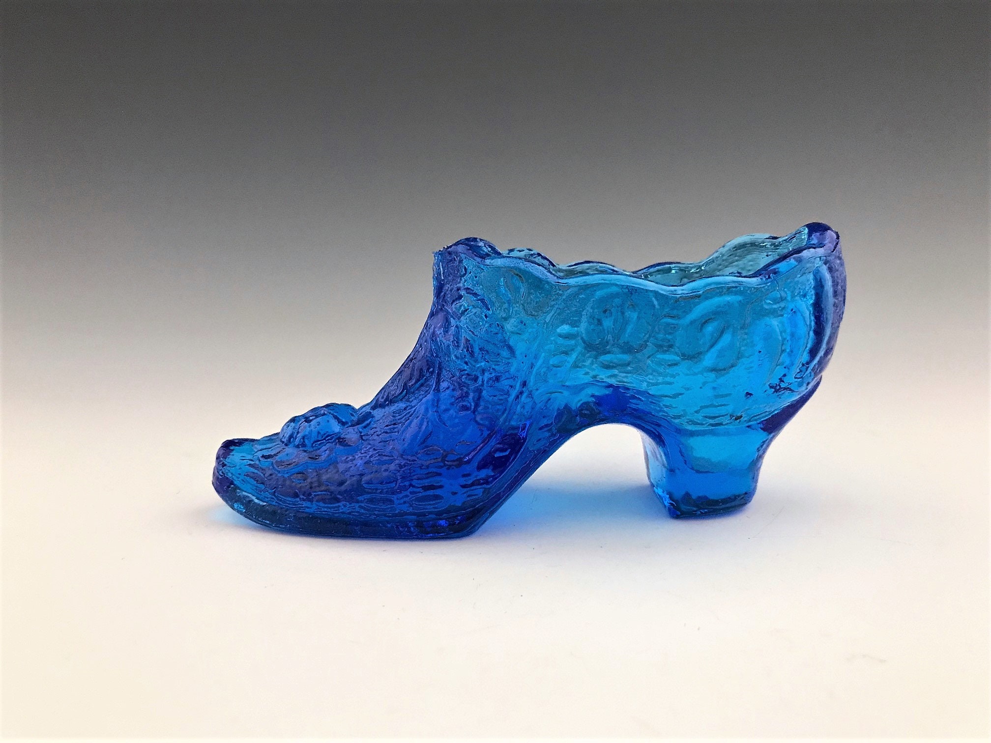 Kanawha Glass Slipper - Floral Pattern - Royal Blue - Sapphire Blue