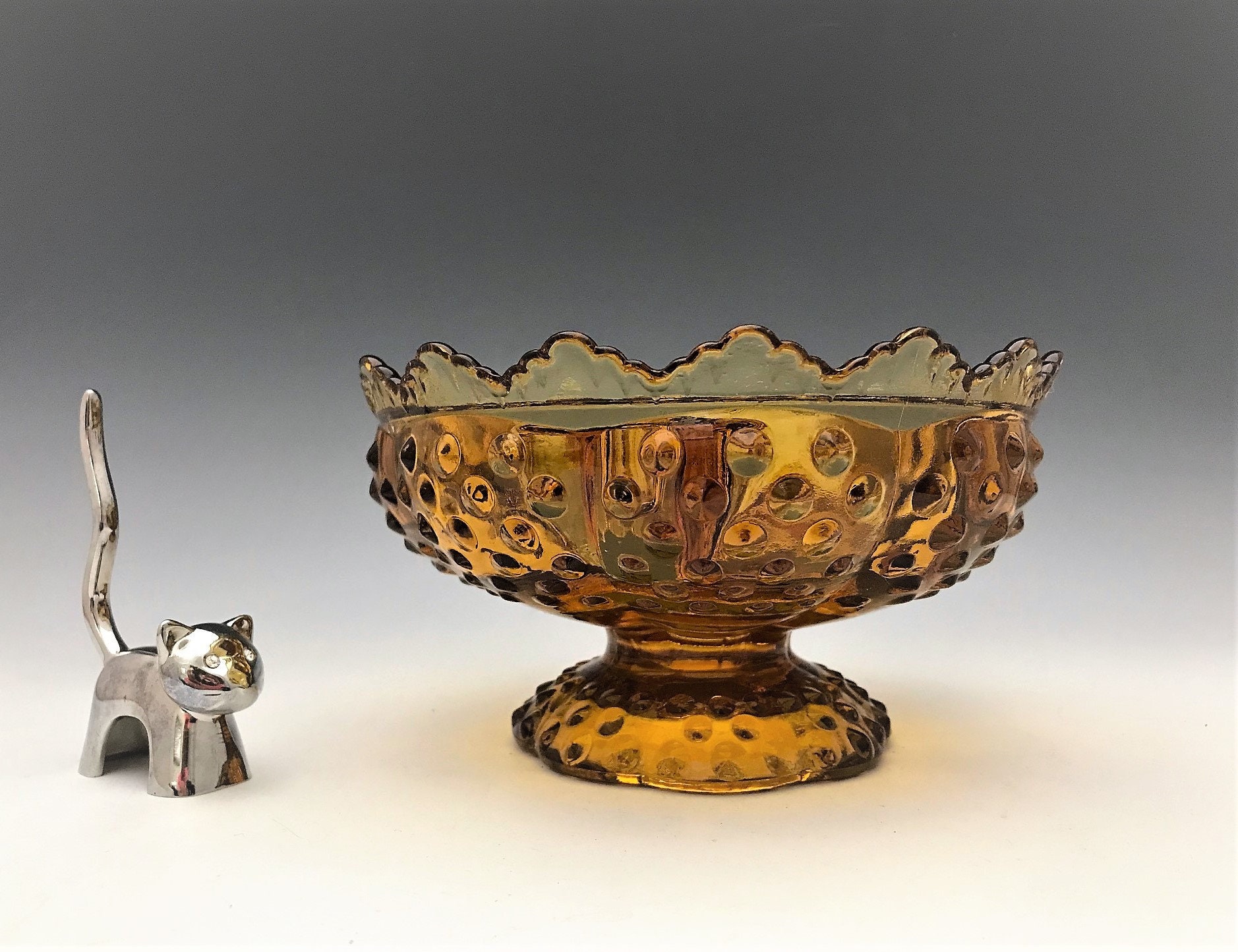 Fenton Amber Glass Hobnail Candleholder Candle Bowl