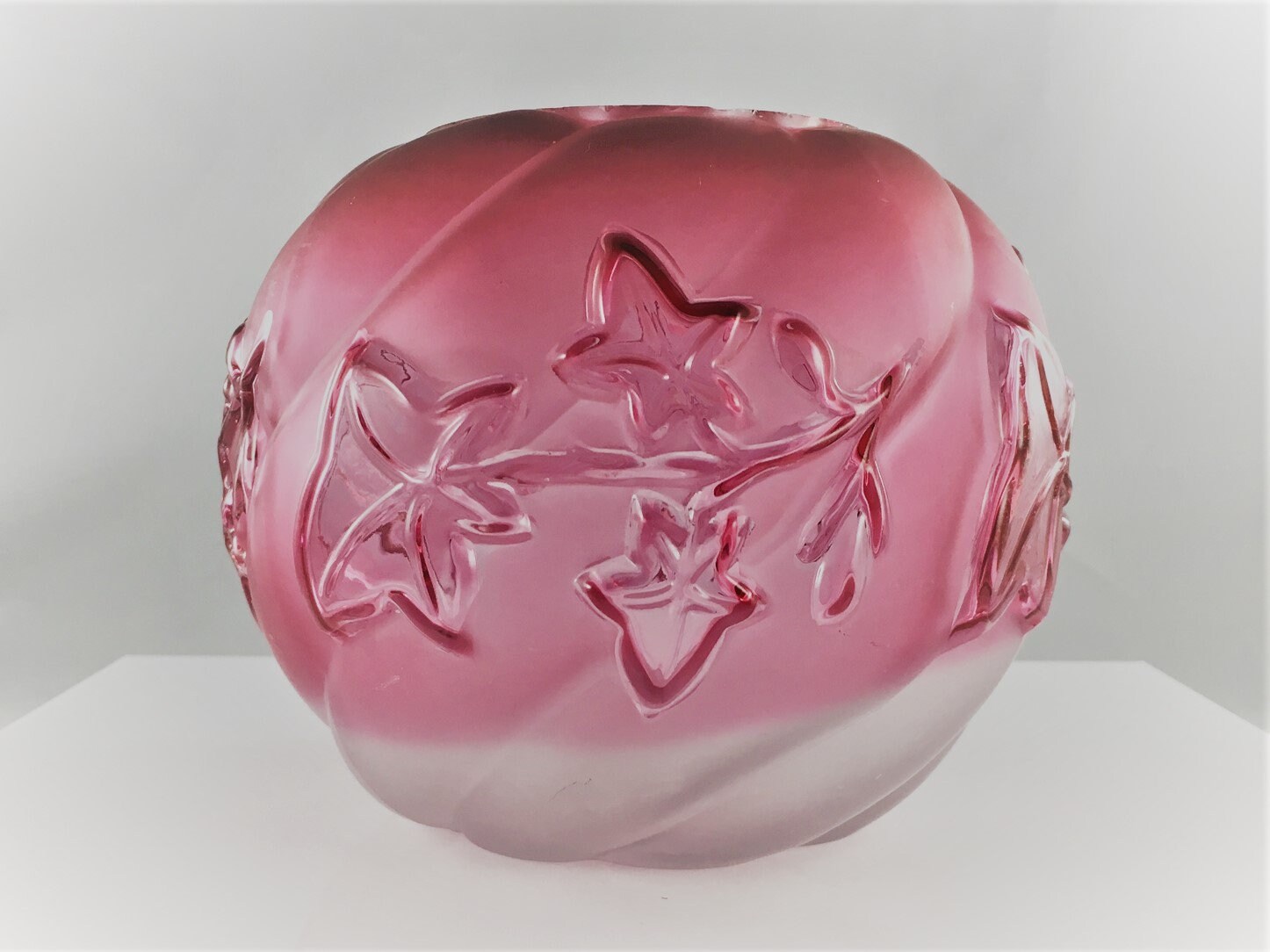 Antique Northwood Royal Ivy Rose Bowl Frosted Cranberry Colored Bowl