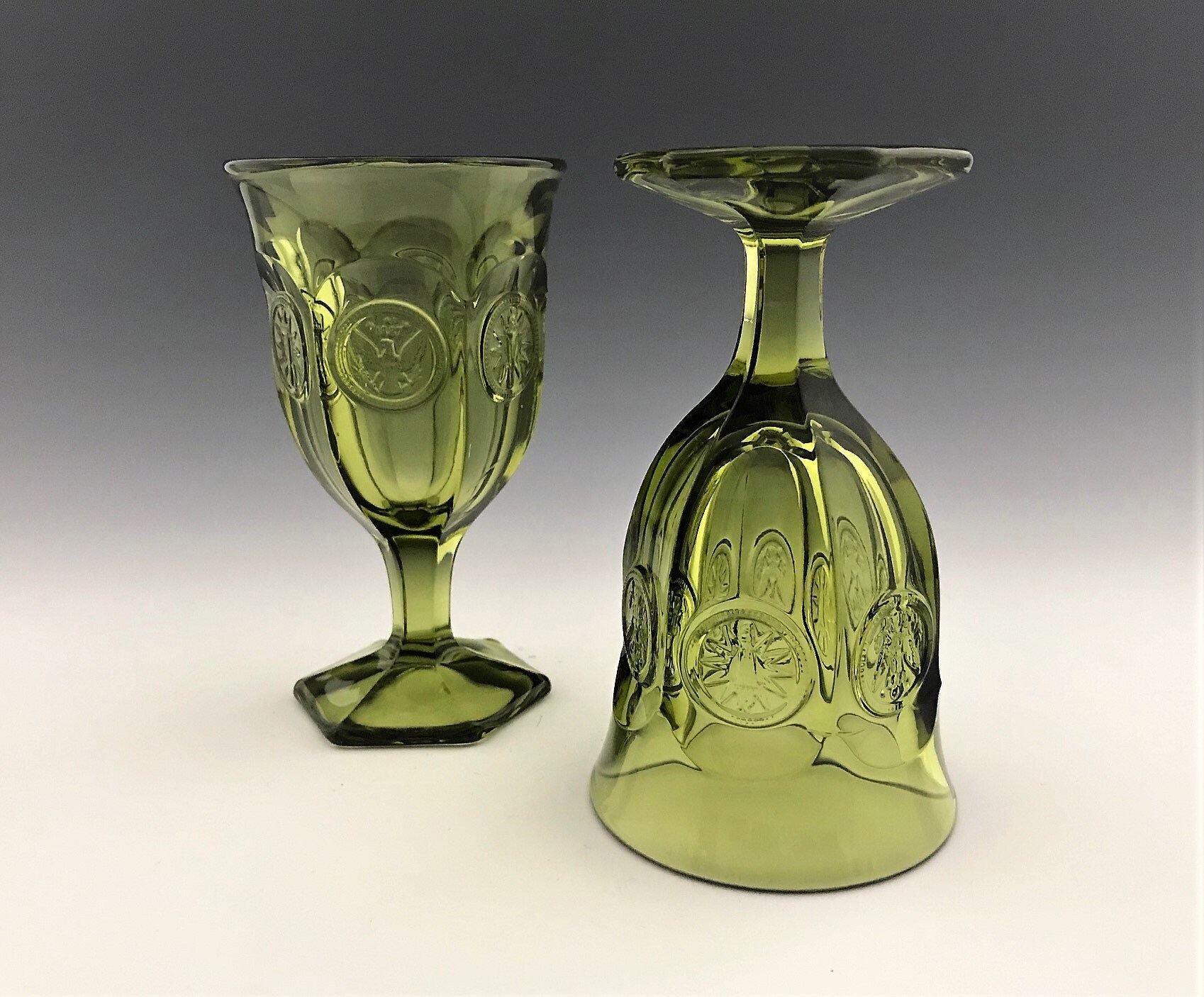 Fostoria Coin Glass Green 32 Ounce Pitcher and Two Glasses Etsy