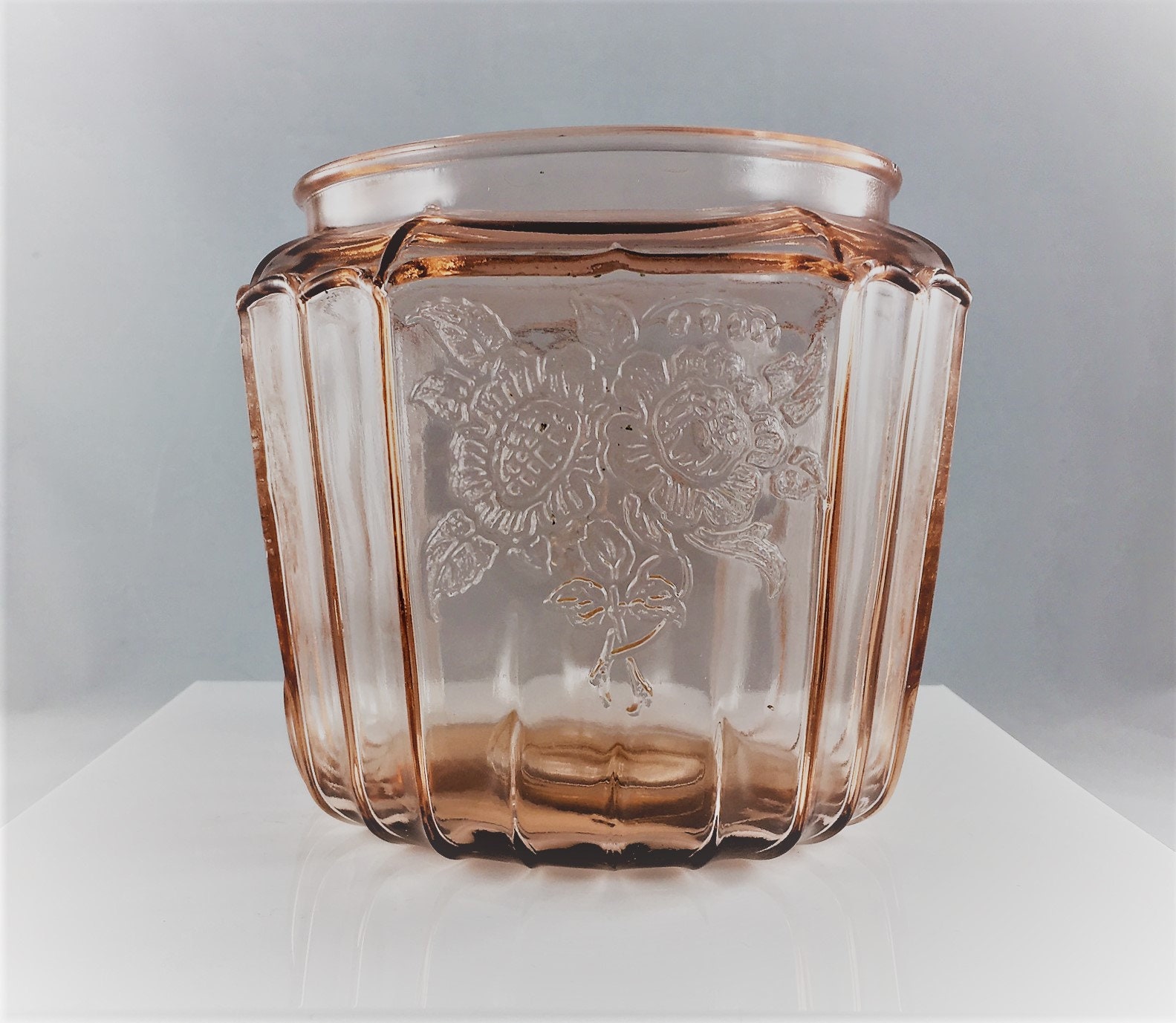 Pink Depression Glass Cookie Jar Hocking Mayfair Pink Open Rose Pattern