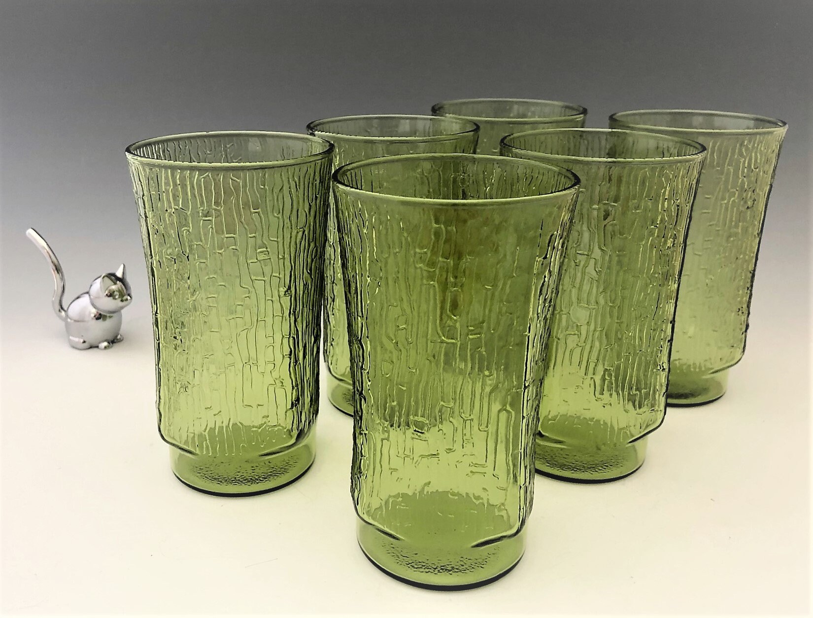 Anchor Hocking Pagoda Green Set of Six 16 Ounce Tumblers Avocado