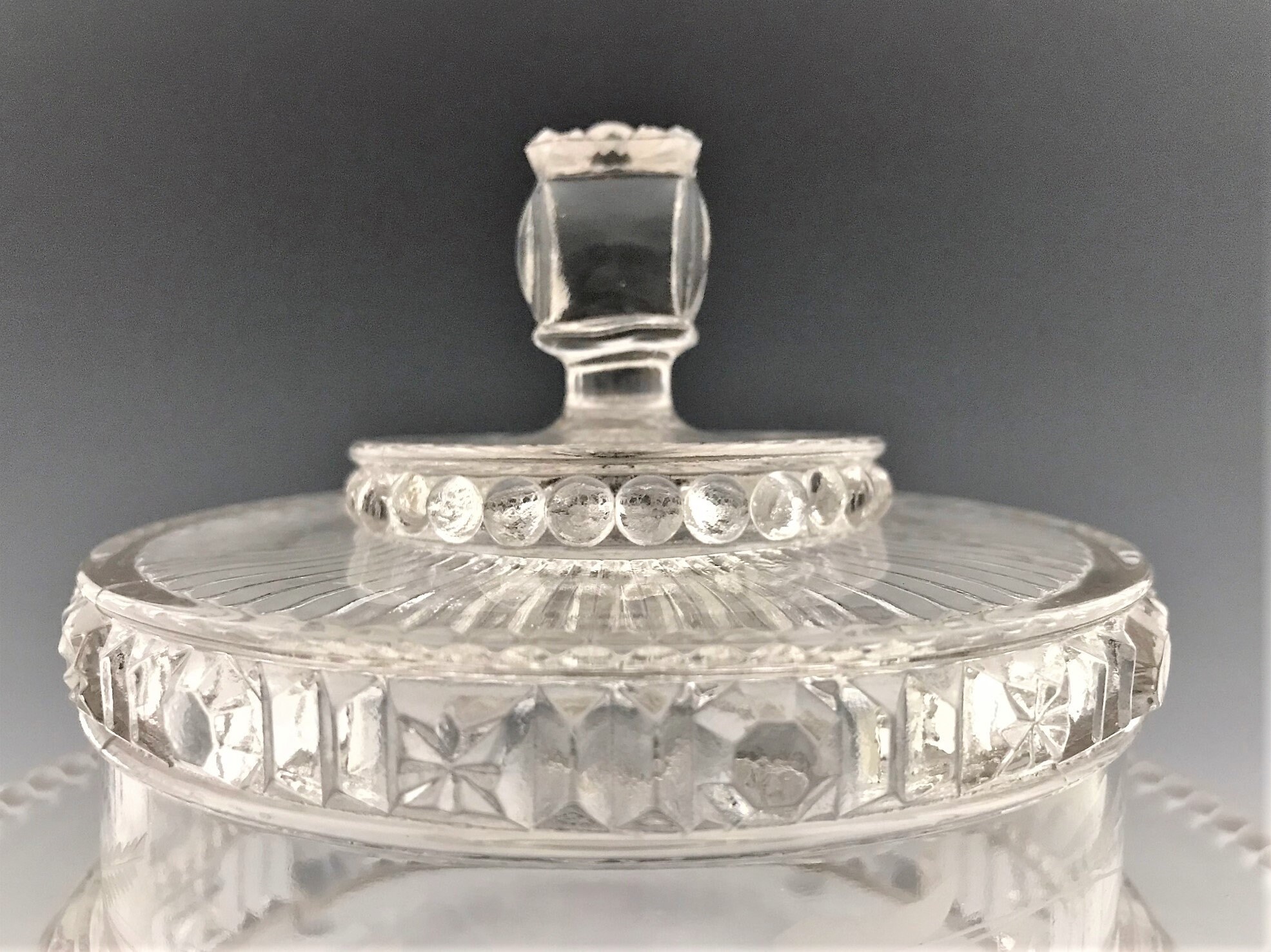 EAPG Covered Butter Dish Belmont Glass Works No. 444 AKA Buttons