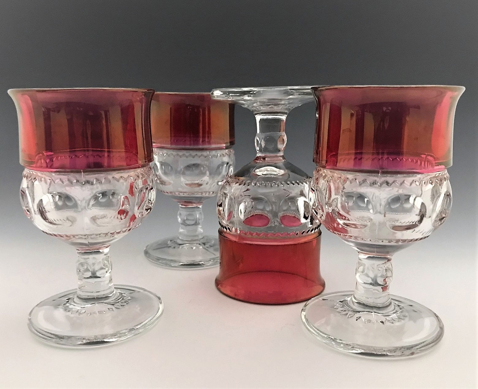 Set of 4 Indiana Glass King's Crown Glass Water Goblets Ruby Red