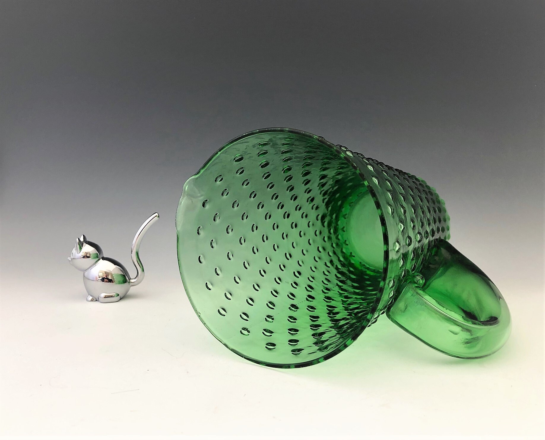 Green Glass Hobnail Pitcher