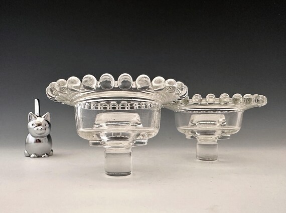 Imperial Glass Candlewick Rolled Edge Candleholders With Hurricane