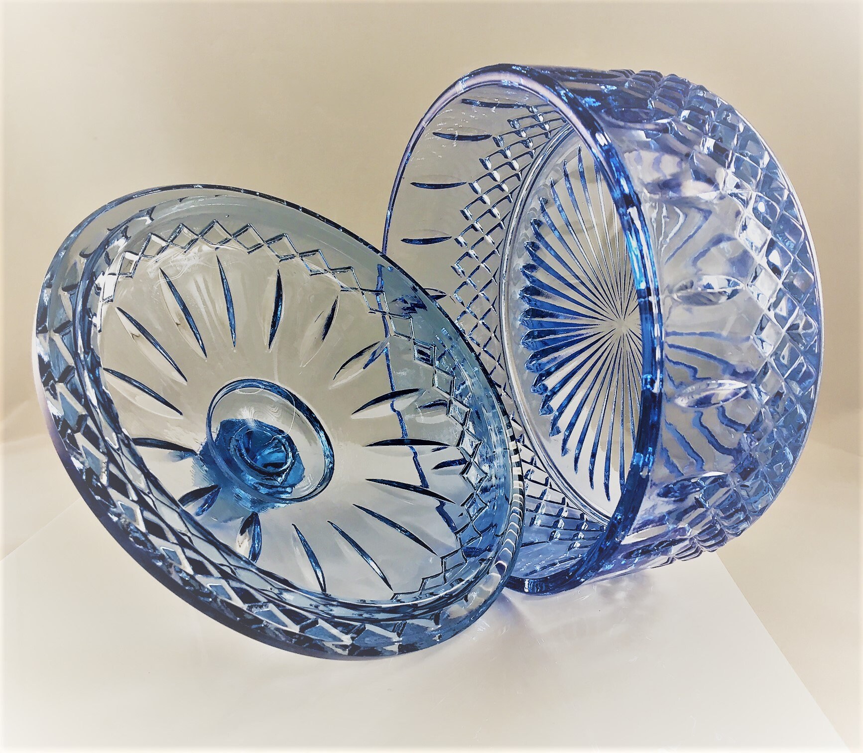 Vintage Indiana Glass Ice Blue Diamond Point Princess Covered