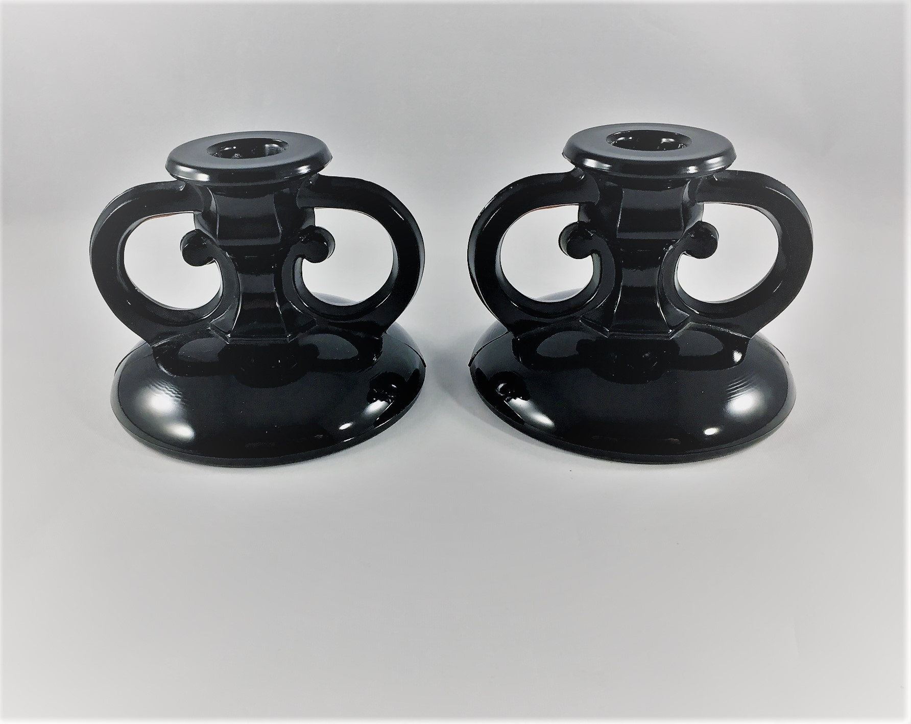 Collection of 5 Ebony Glass Candle Holders Onyx Glass Vintage Black