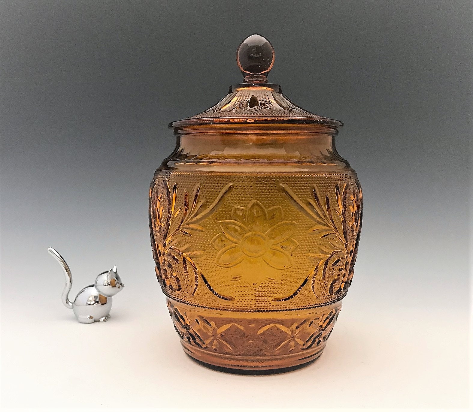 Anchor Hocking Amber Sandwich Glass Cookie Jar