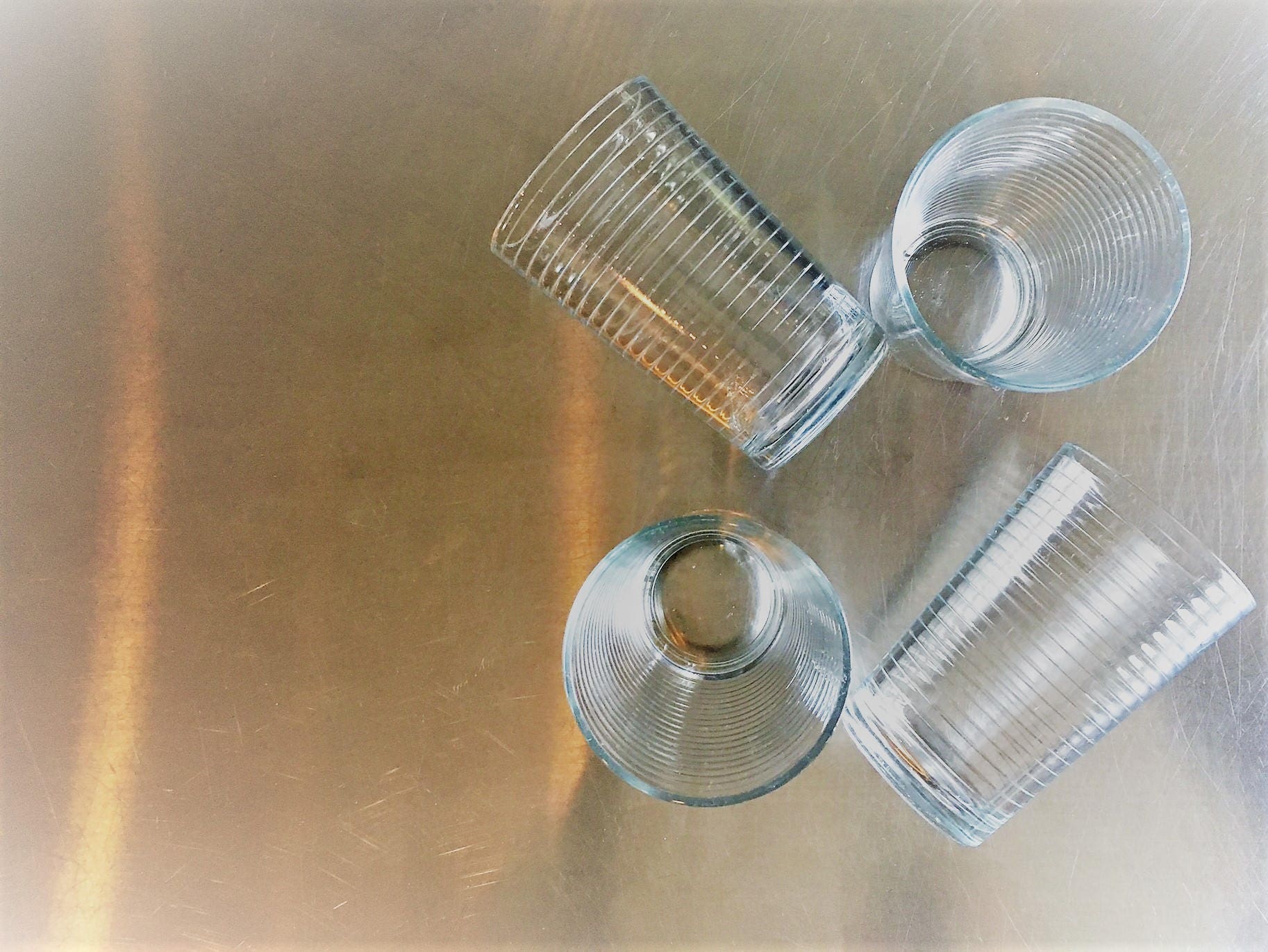 Vintage Set of Four Art Deco Ribbed Drinking Glasses - 10 Ounces