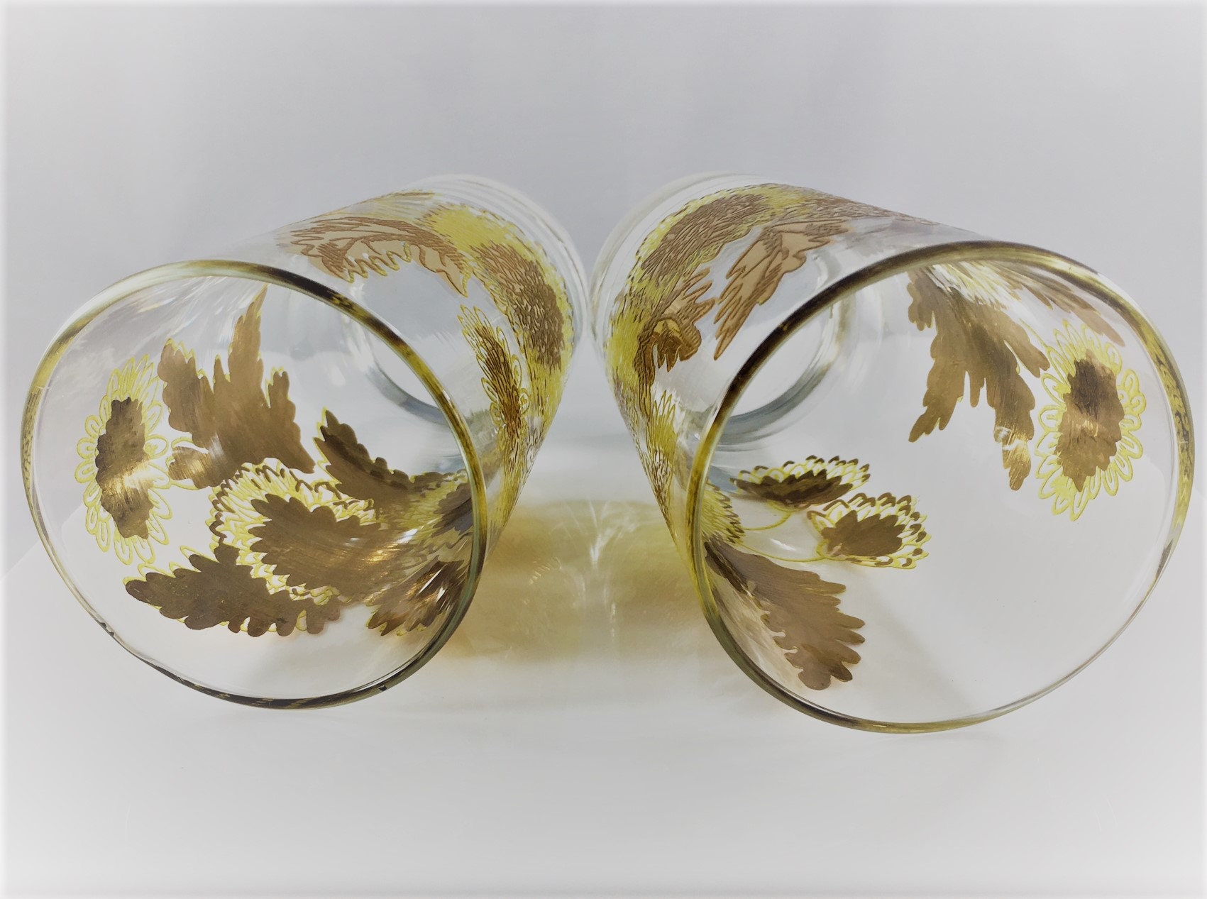 Set of 4 Vintage Bartlett Collins Chrysanthemum High Ball Glasses MCM