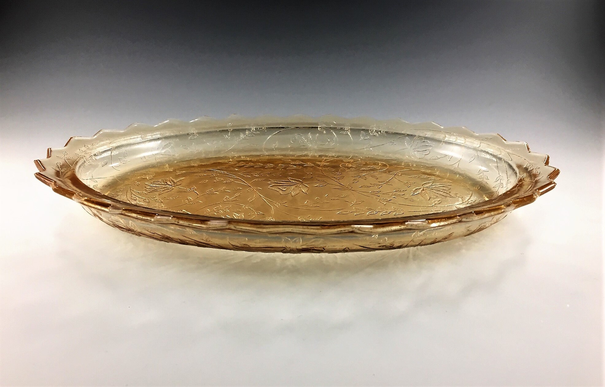 Vintage Glass Oval Platter Louisa Iridescent Pattern