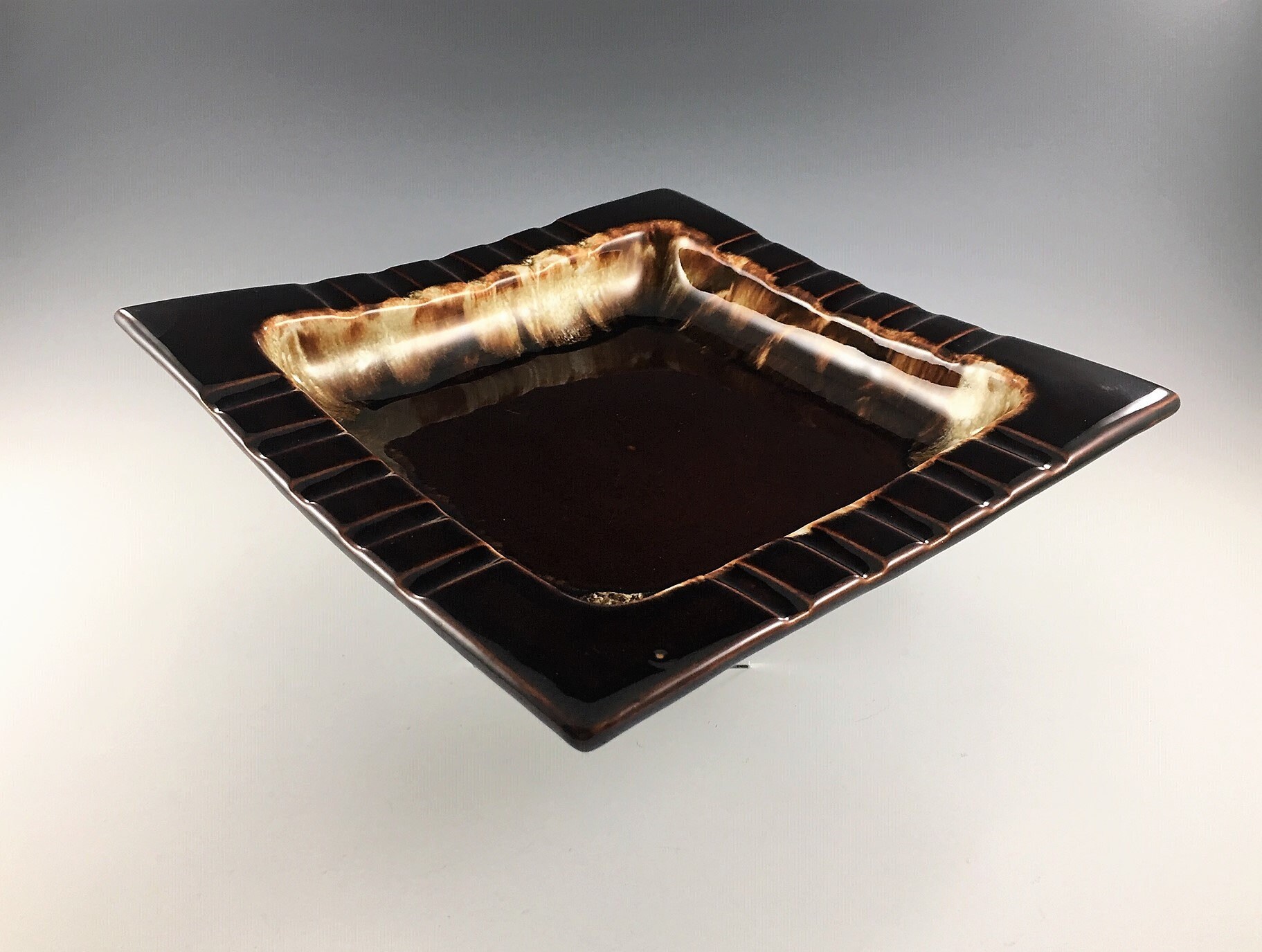 Vintage Brown Drip Glaze Ashtray Mid Century Pottery Ashtray