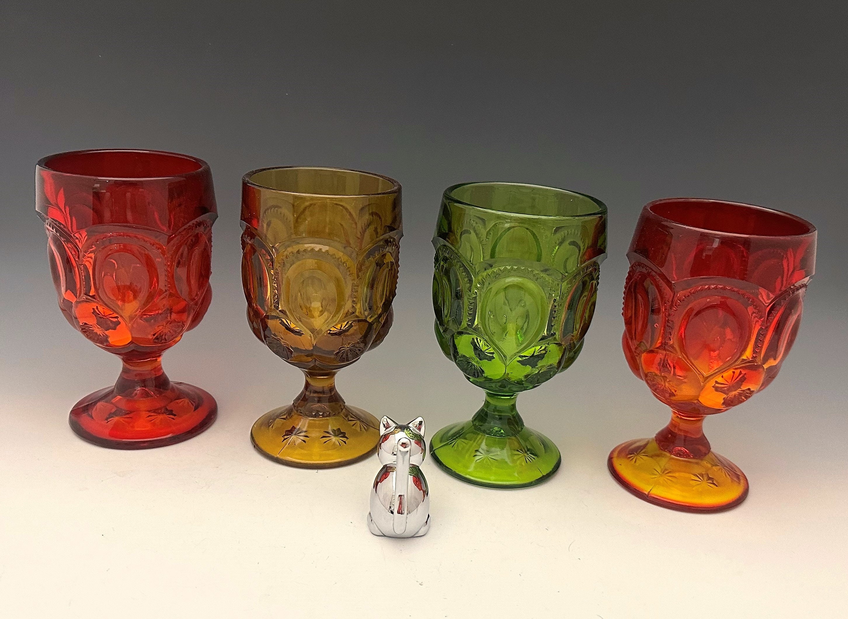 Moon アンティークグラス and 4 of Set - Company Glass Smith E. L. Green, Goblet, Stars & Moon Goblets Stars バーベキュー・調理用品