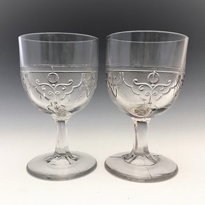 EAPG Goblets - McKee and Brothers - Rustic (OMN) Pattern - AKA Drapery Variant - Early American Pattern Glass - 1871