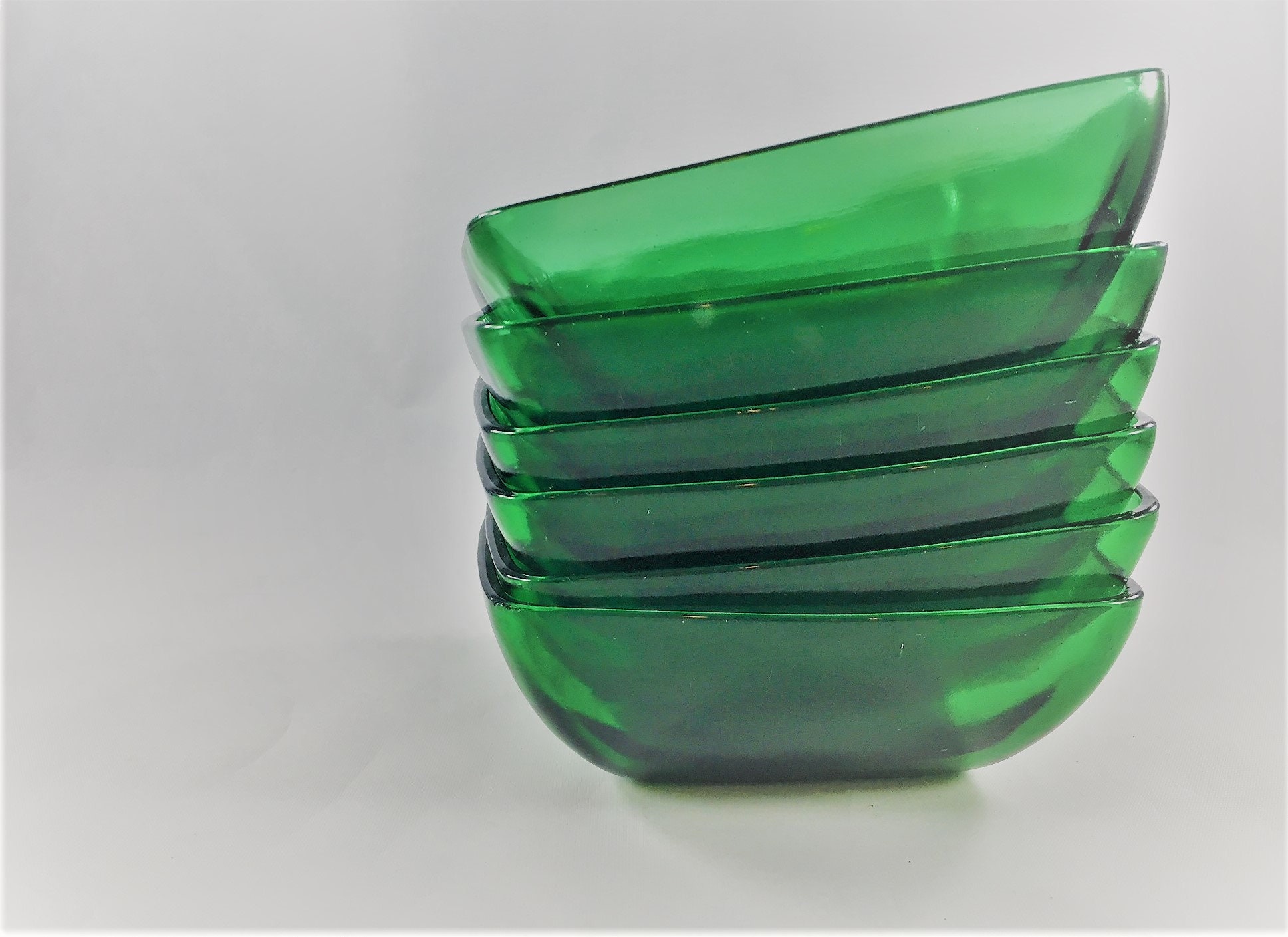 Anchor Hocking Charm Forest Green Bowl Set Six Fruit Bowls One