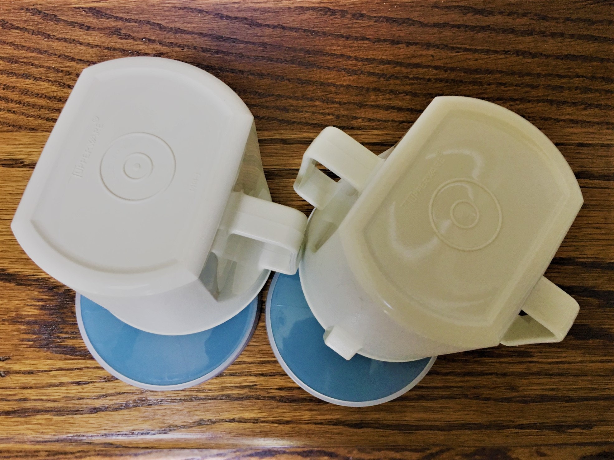 Vintage Tupperware Creamer and Sugar Bowl with Blue Servalier Lids