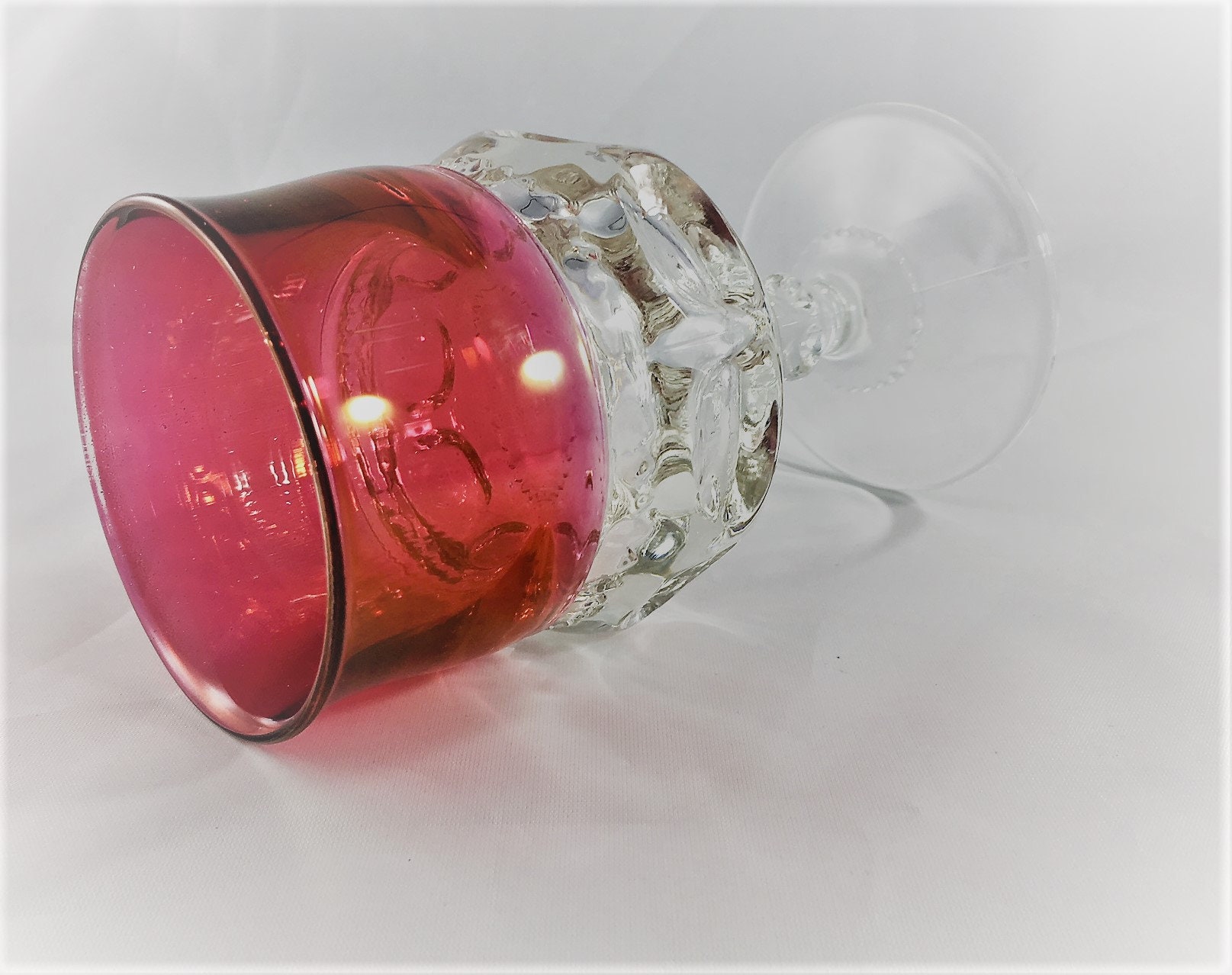 Set of 5 Vintage King's Crown Glass Water Goblets Ruby Red Classic