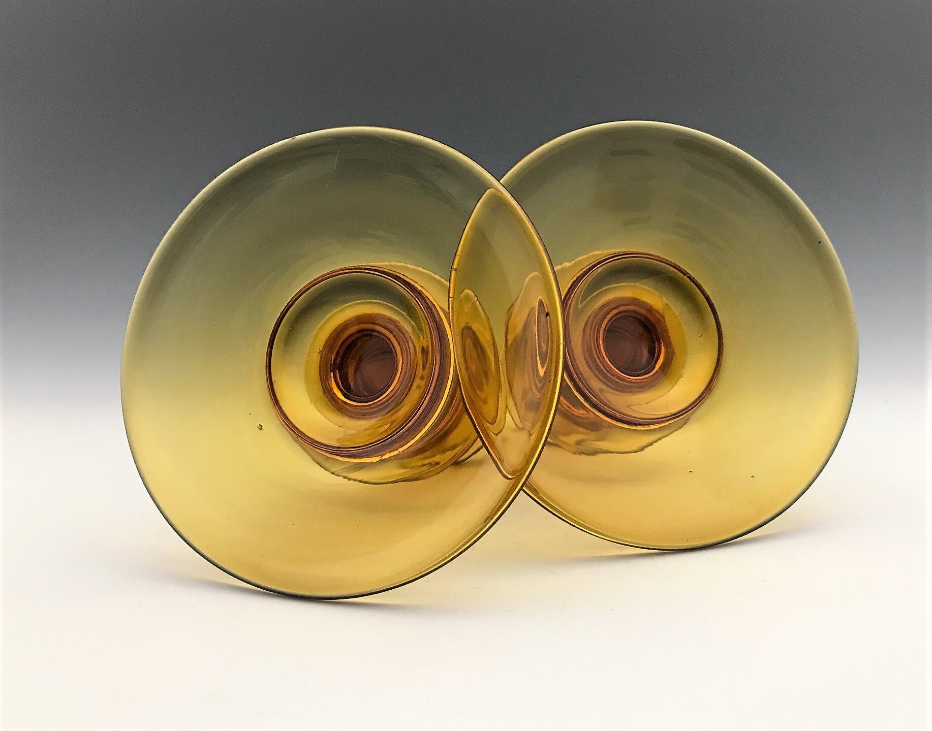 Diamond Glass Company 625 Amber Glass Candlestick Holders Hard to