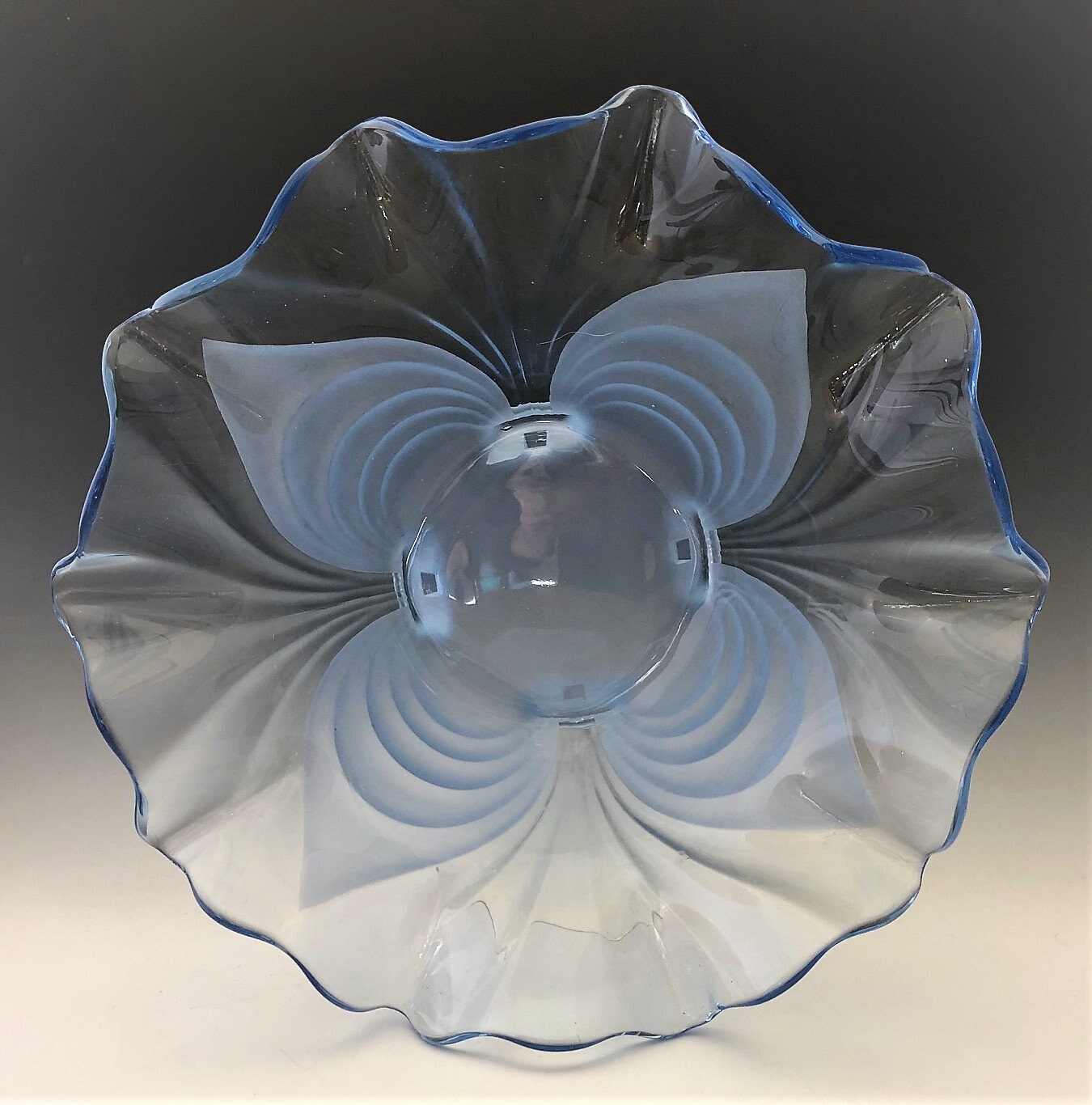 Cambridge Glass Caprice Pattern Alpine Blue 61 4Toed Footed Bowl Elegant Depression Era