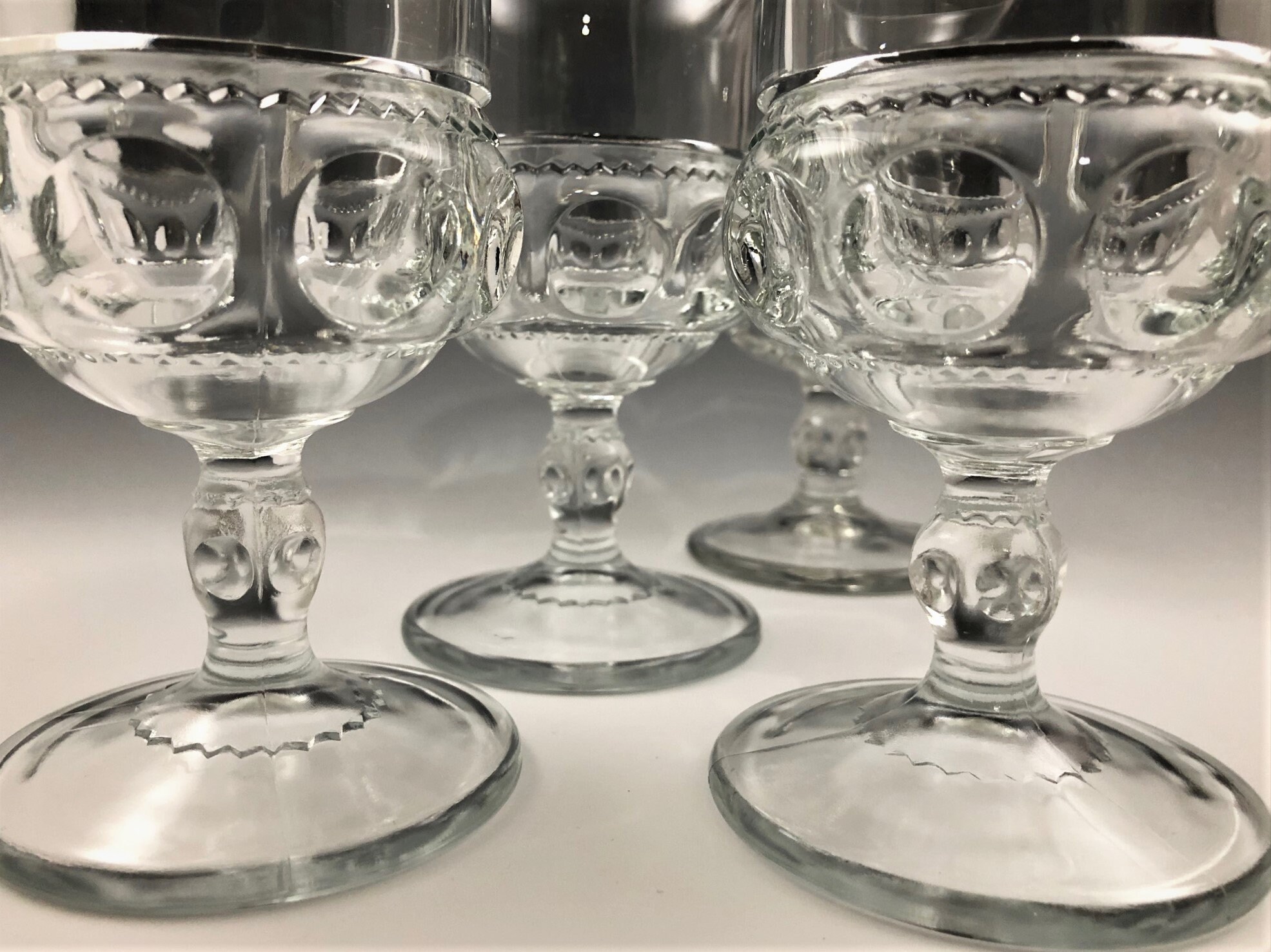 Set of 4 King's Crown Goblets Thumbprint Water Glasses Indiana Glass