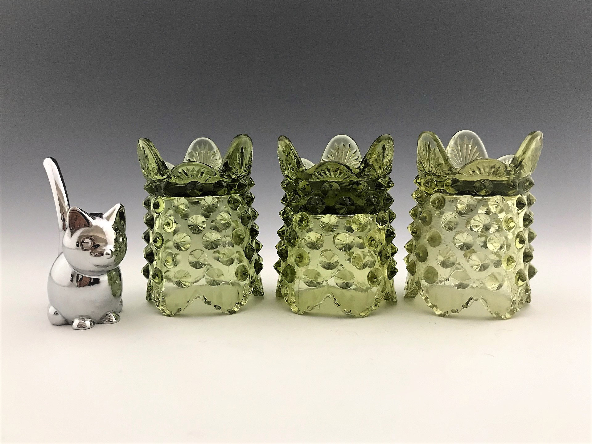 Set of 3 Vintage 1960's Fenton Art Glass Hobnail Toothpick Holders