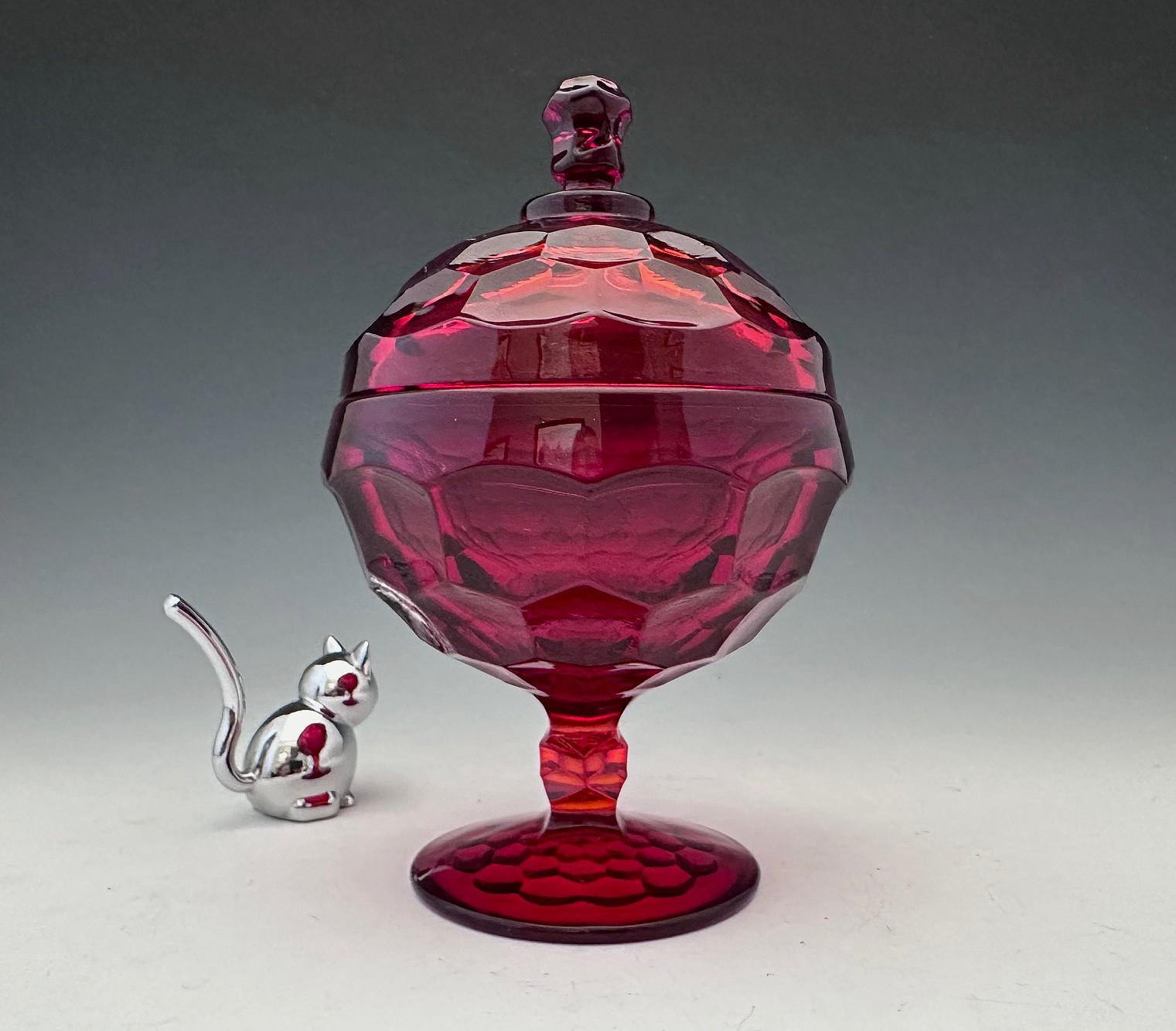Viking No. 7805 Ruby Red Georgian Candy Dish - Honeycomb Pattern