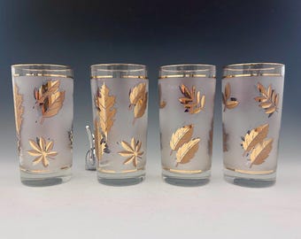 Set of 4 Libbey Golden Foliage Highball Glasses - Mid-Century Barware