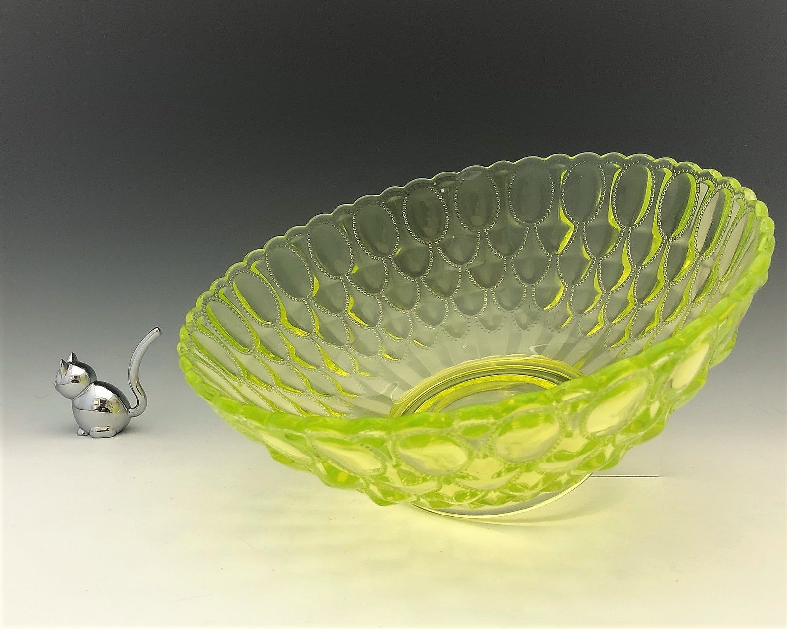 Mosser Vaseline Glass Bowl Elizabeth Pattern Beaded Oval Etsy