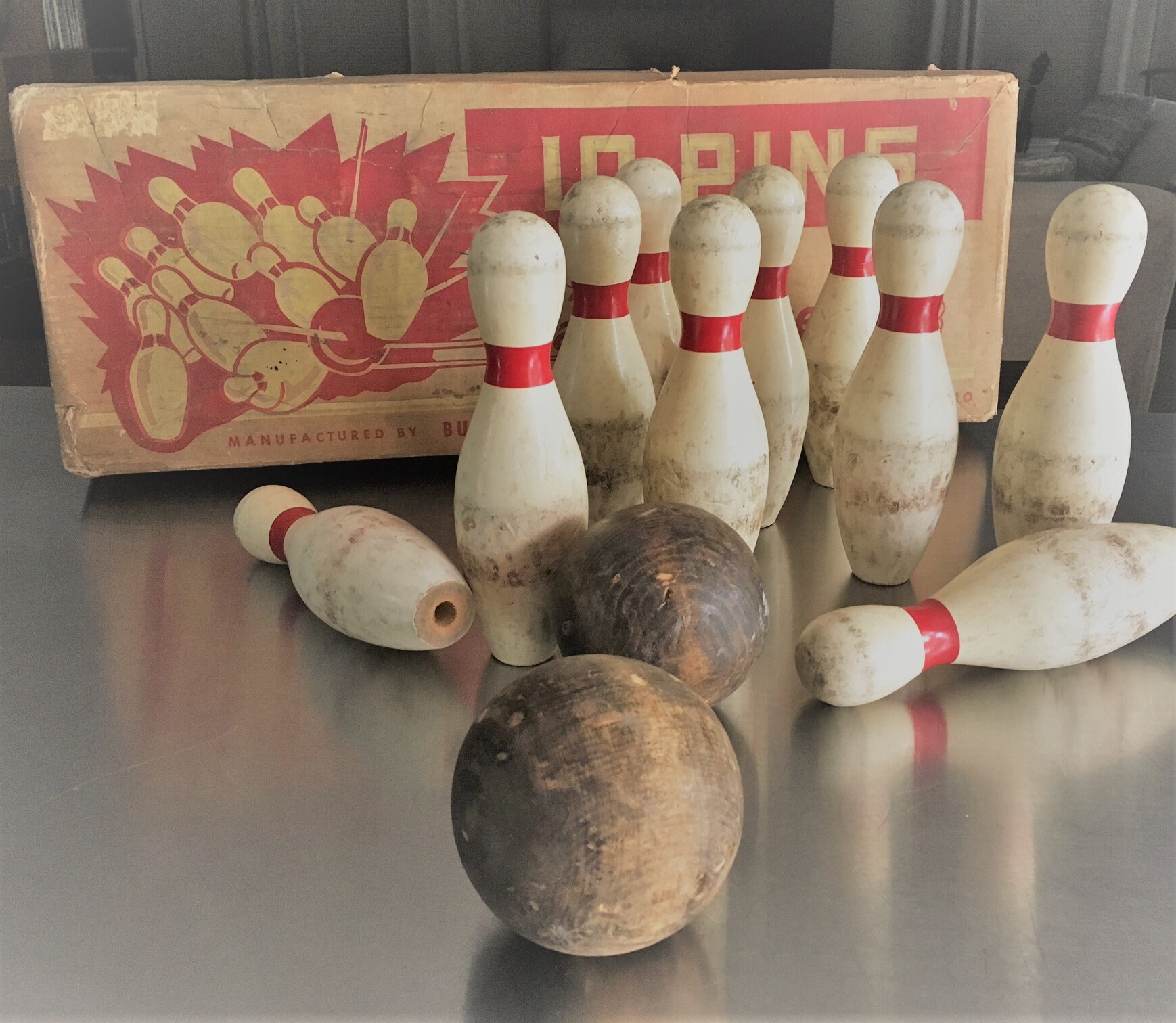 Vintage 10 Pin Bowling Set Buckeye Champion Line Wooden Vintage 10 Pin Bowling Set Buckeye Champion Line Wooden Original Box