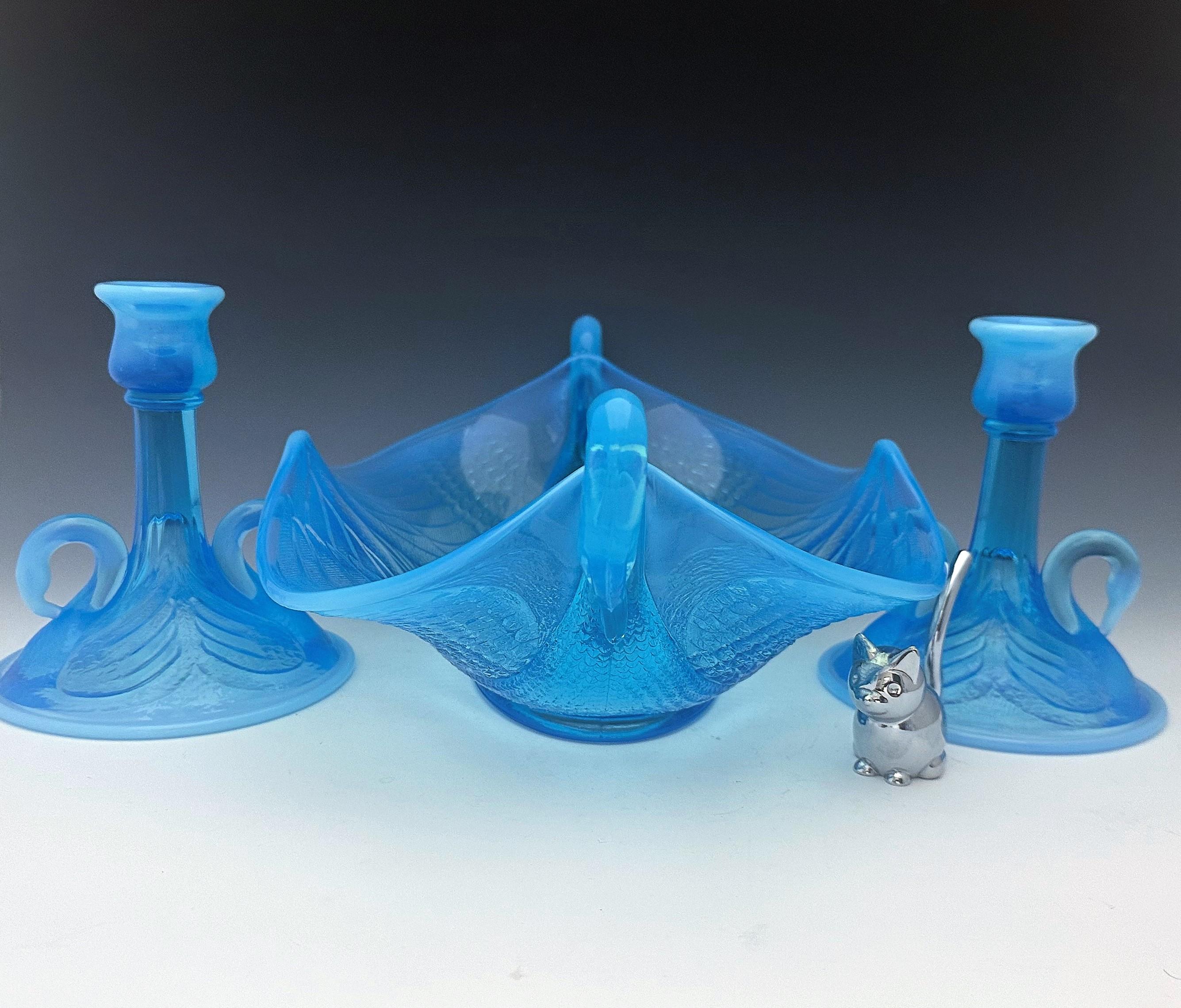 Fenton Progressive Set Fenton No. 6 Swan Console Set in Opalescent Blue - Hard to Find - Etsy