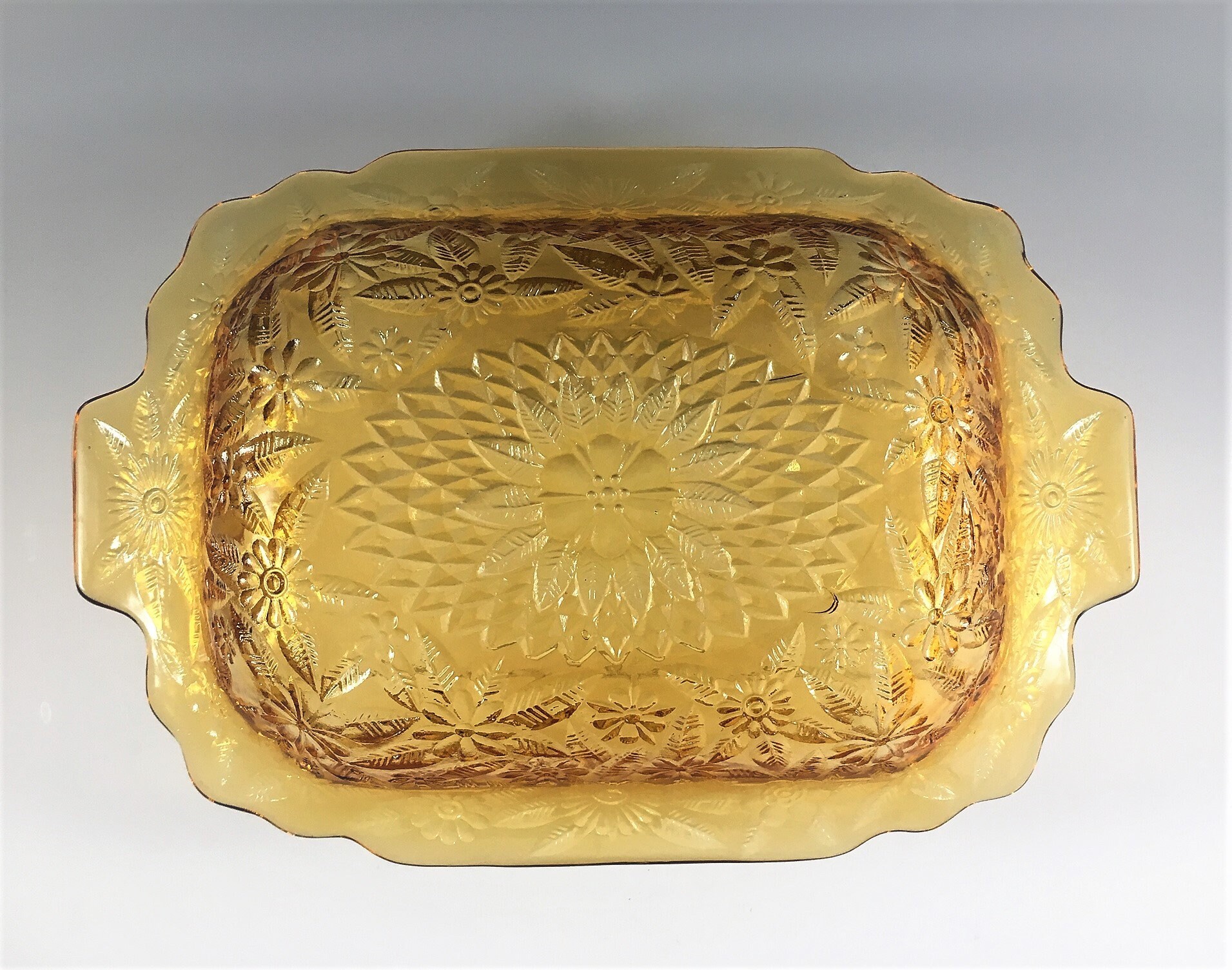 Indiana Glass Pineapple and Floral Amber Bowl Oval Serving Bowl