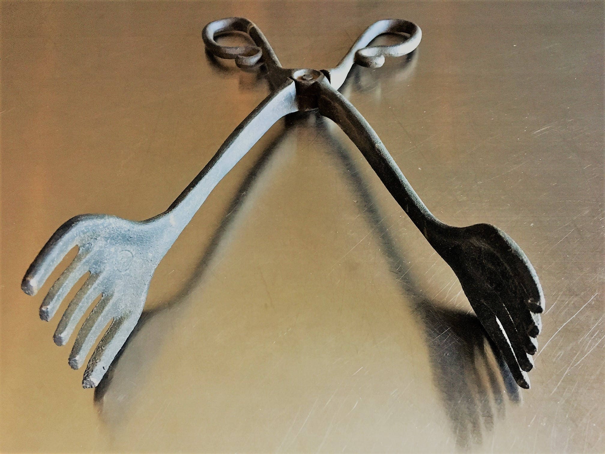 Vintage Cast Iron Wilton Tongs Forked Ends Fireplace Wood Stove