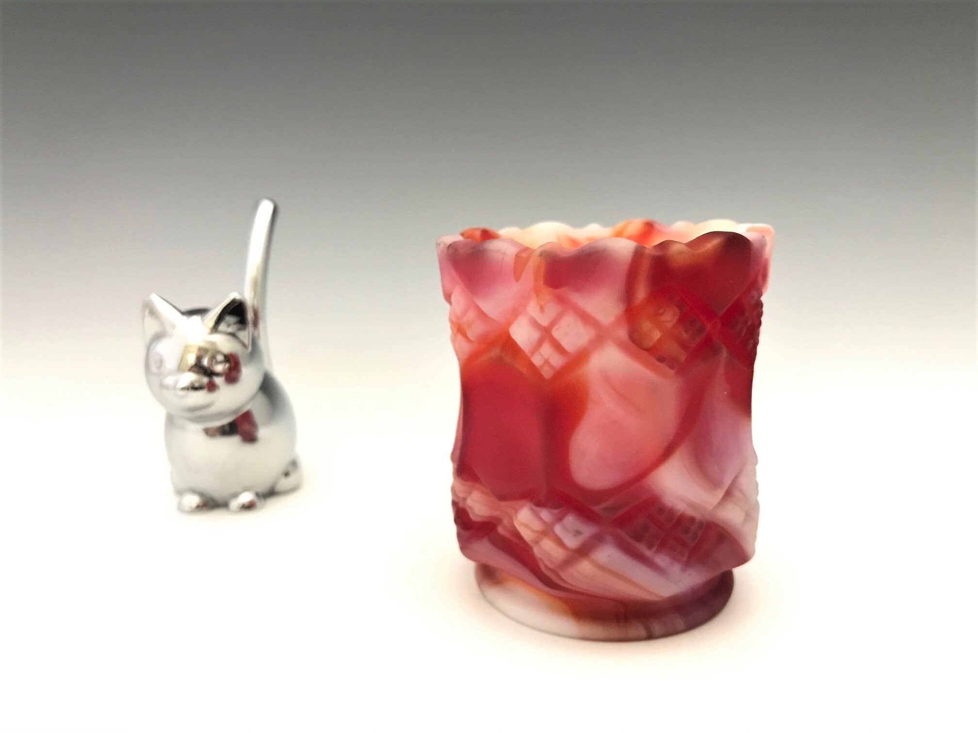 Imperial Red Slag Glass Toothpick Holder End of Day Glass