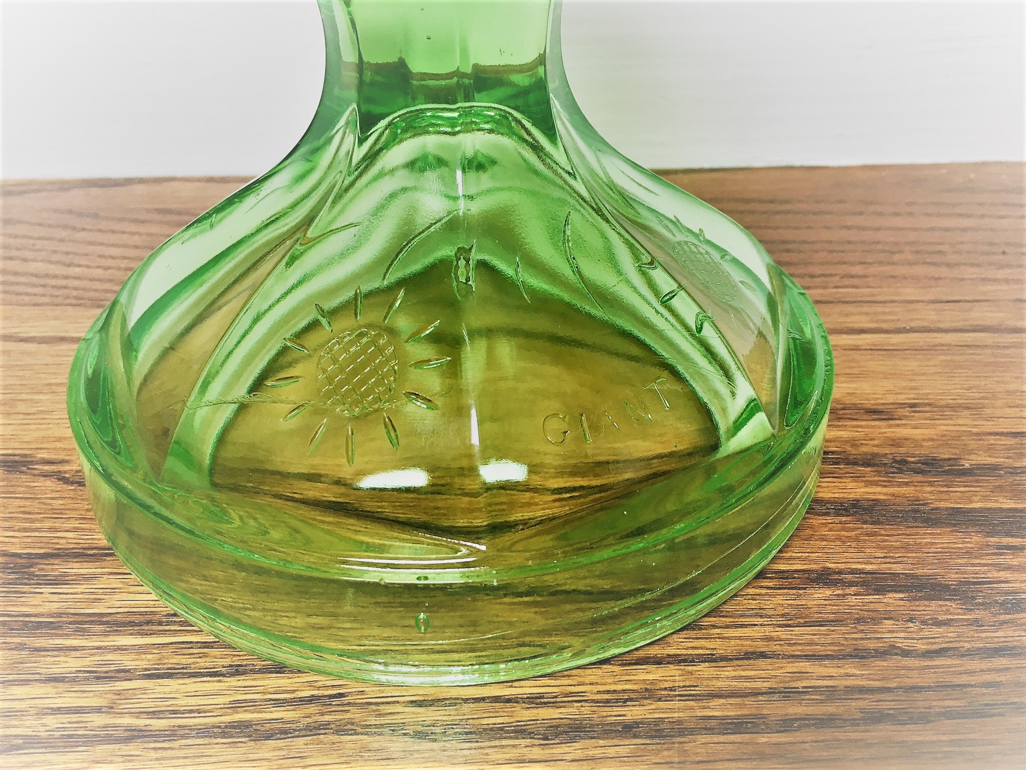 Vintage Uranium Glass Oil Lamp Base Glowing Green Glass Giant Oil