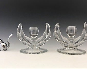 Indiana Glass Willow Candlesticks - Set of Two Elegant Glass Candlestick Holder - Depression Era Glass