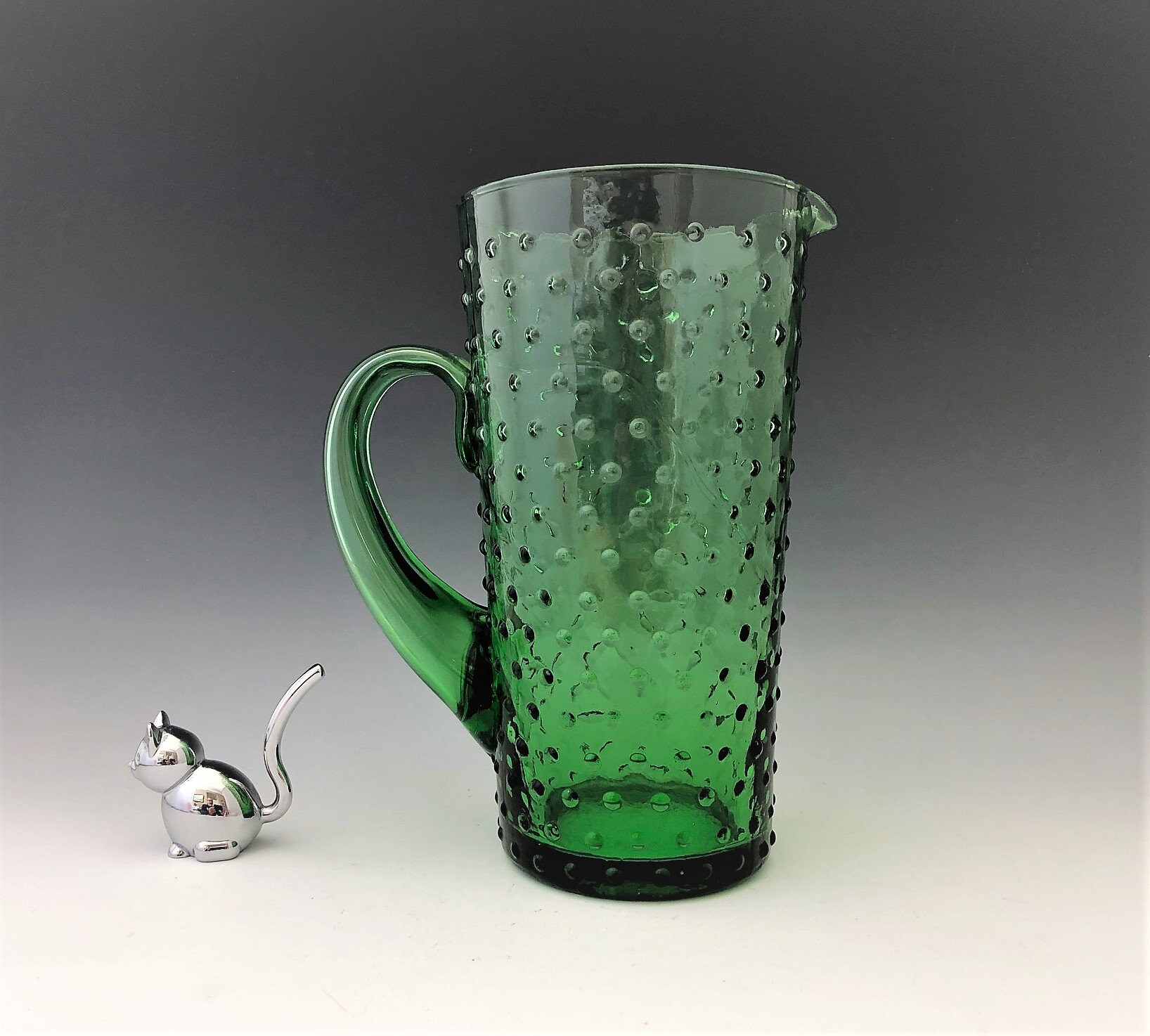 Green Glass Hobnail Pitcher