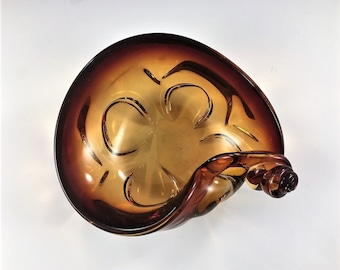 Vintage Amber Glass Snail Shell Ashtray - Pipe or Cigar Ashtray - Sea Shell Art Glass Ashtray - Trinket Bowl