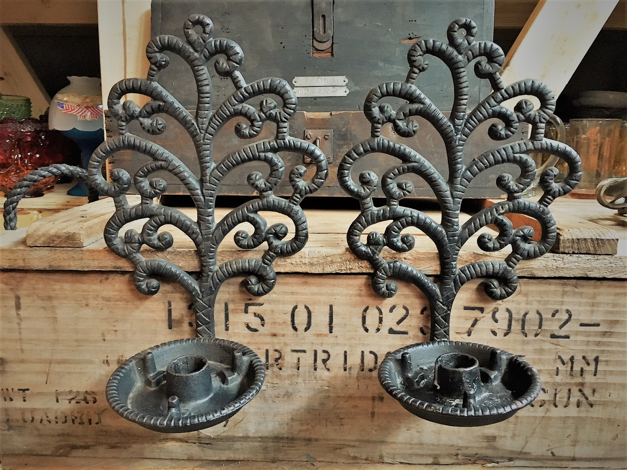 Vintage Cast Iron Candle Holders Wilton Tree of Life Design Heavy