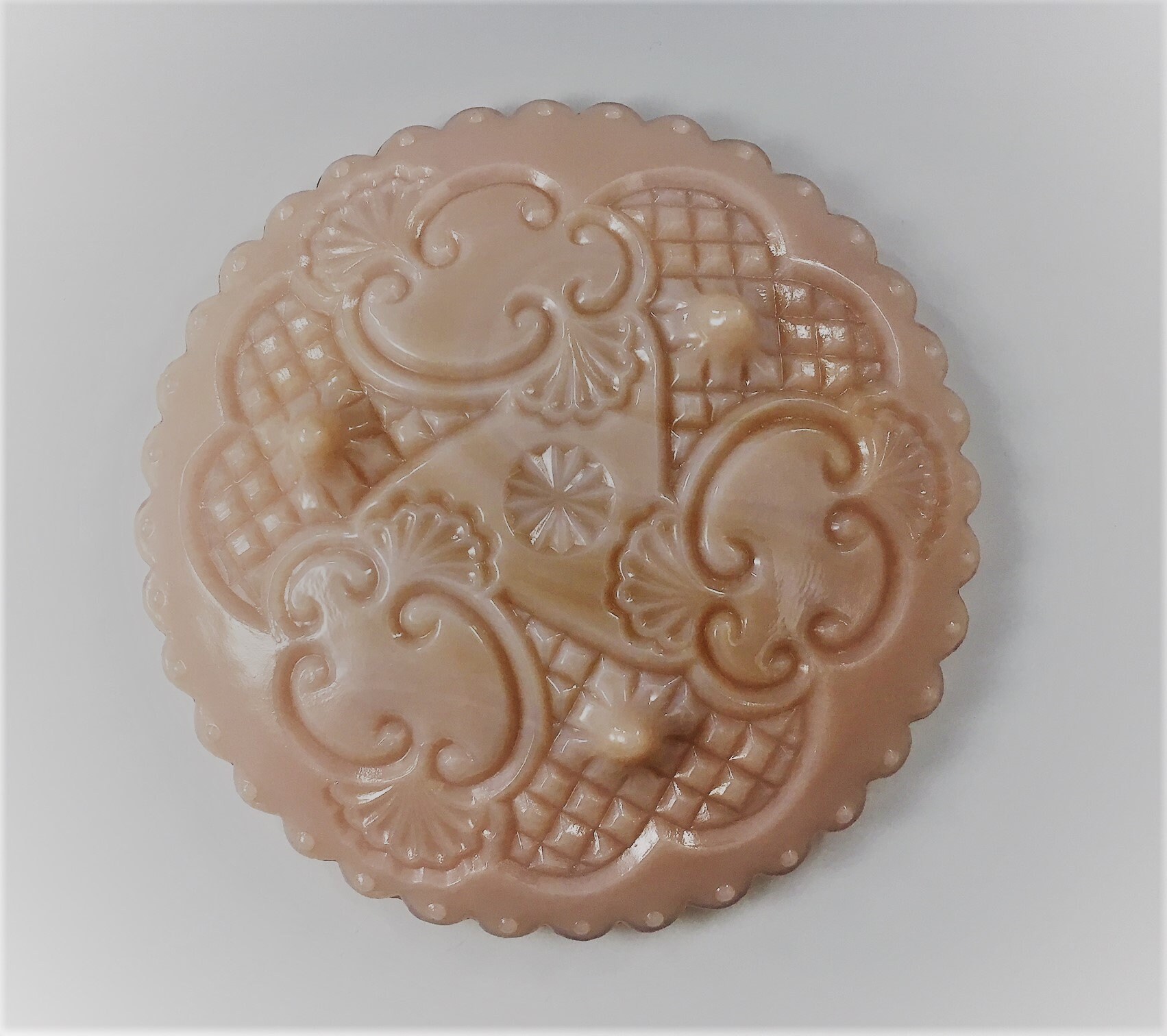 Vintage Pink Milk Glass Covered Butter Dish Mosser Crown Tuscan