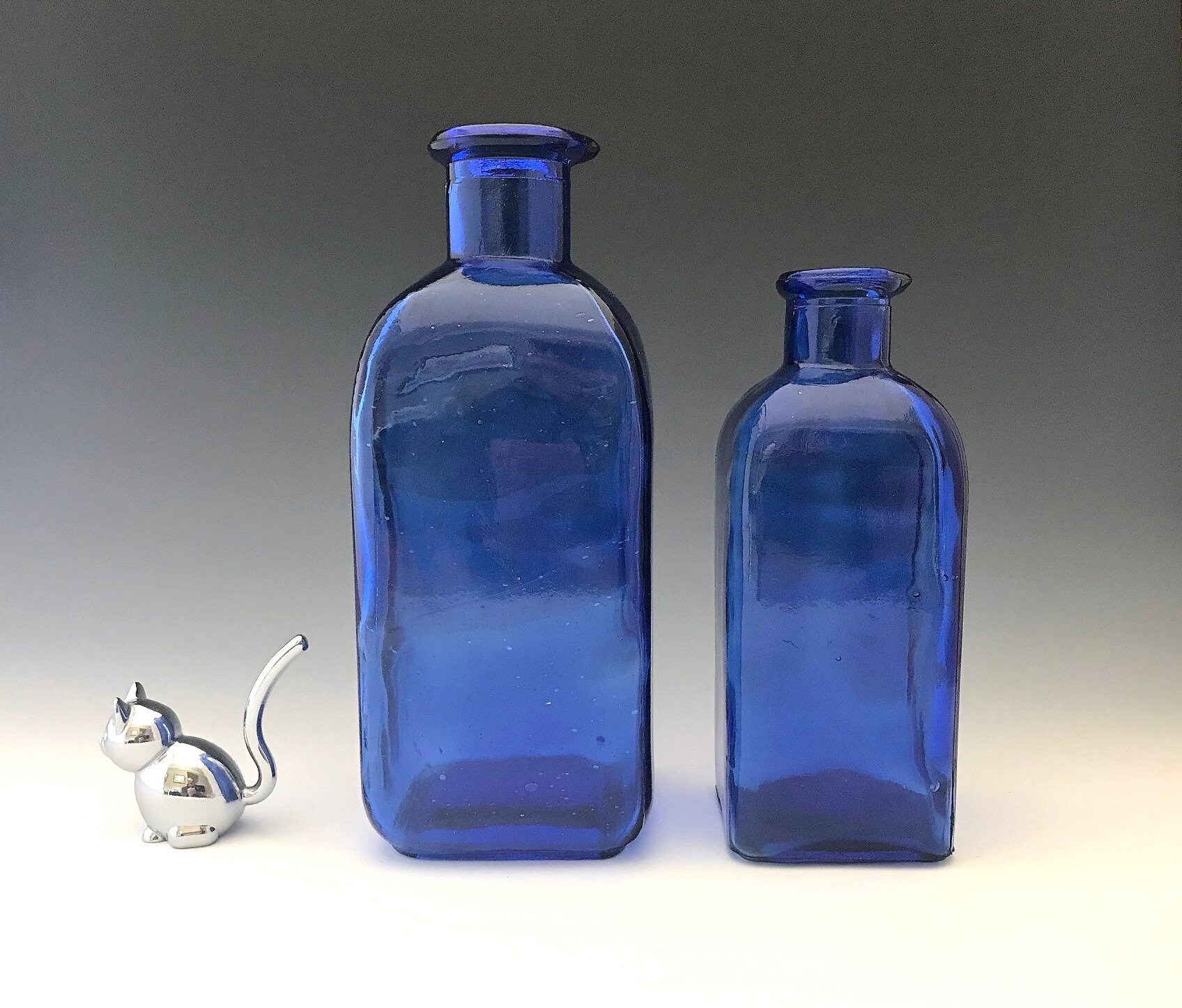 Set of 2 Cobalt Blue Glass Bottles Blue Glass Decor