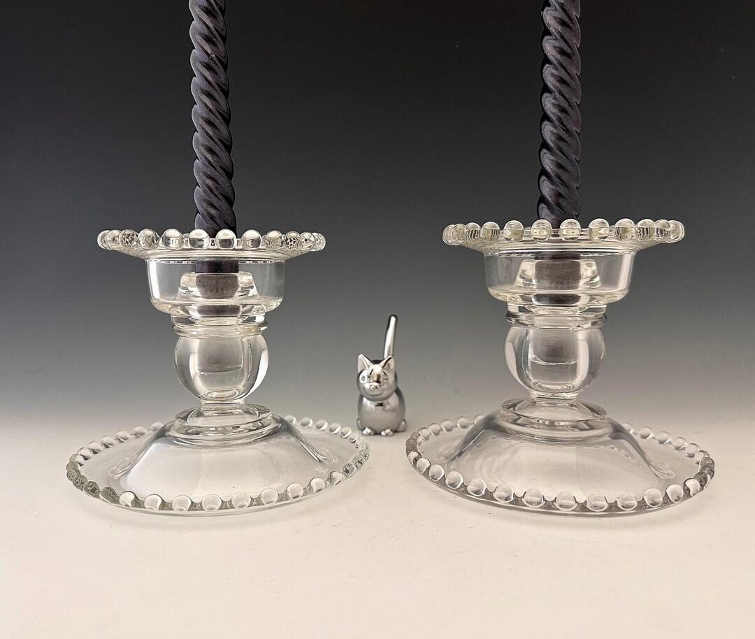 ImperialGlassCompany Candlewick 21点 Imperial Glass Candlewick Rolled Edge Candleholders With Hurricane
