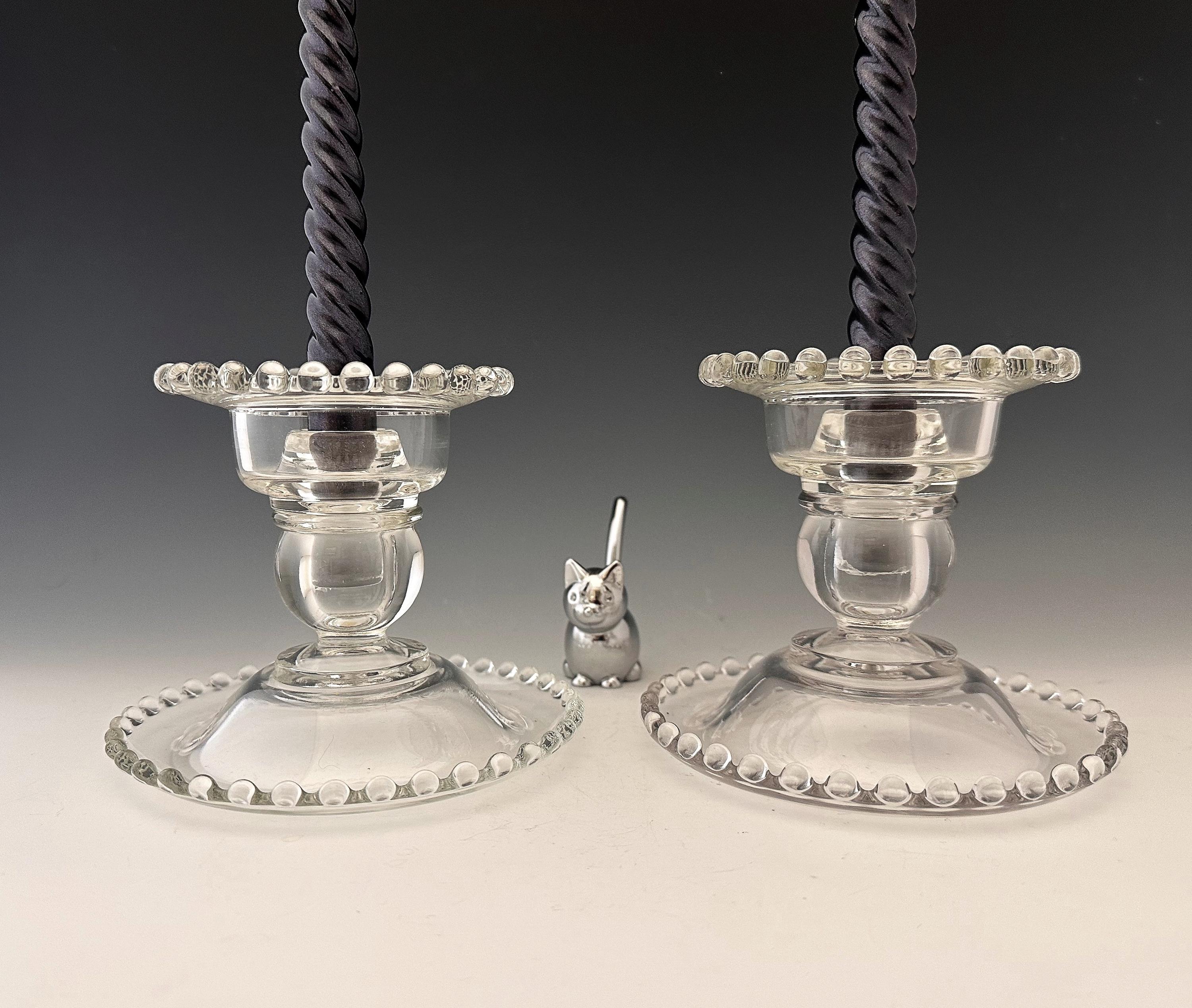 Imperial Glass Candlewick Rolled Edge Candleholders With Hurricane