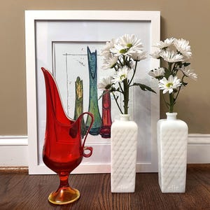 L.E. Smith Glass Vase - Ewer - Pitcher - Candleholder - Simplicity Line - Flame/Amberina - MCM Decor