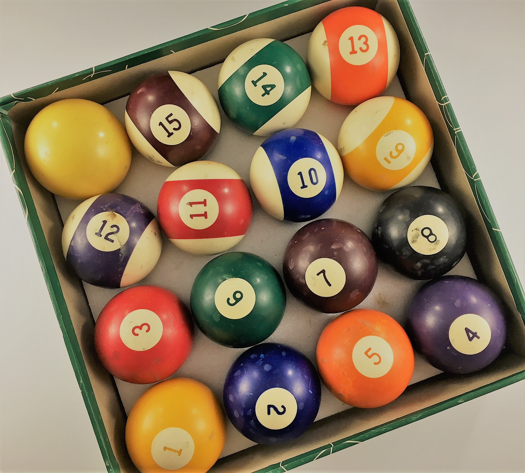 Vintage Set of Pool Balls - Billiard Balls - Made in Belgium - 2.25 Inch Diameter - Original Box