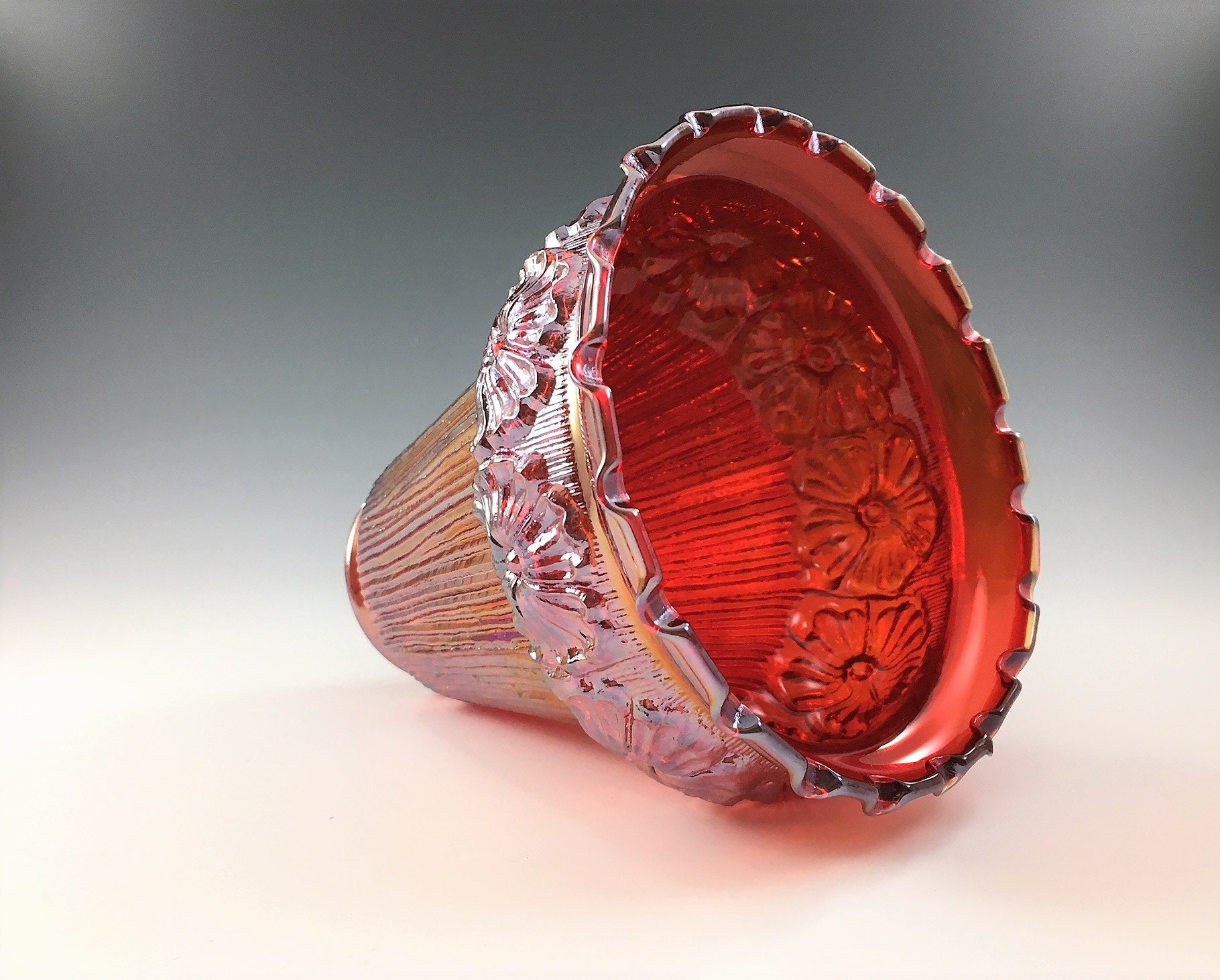 Vintage Iridescent Glass Shade Crescent Art Glass for LeVay Wild Rose Pattern Carnival